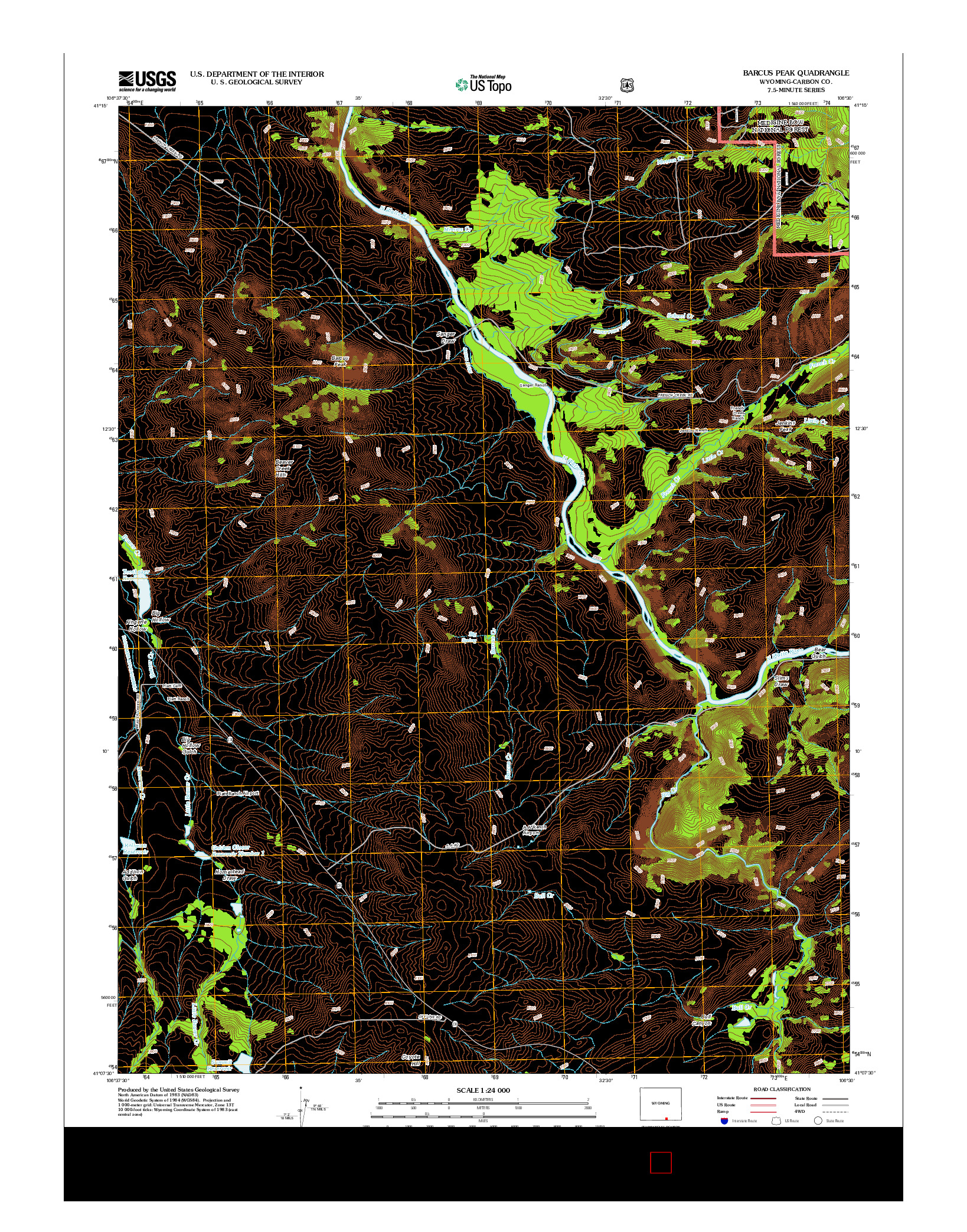 USGS US TOPO 7.5-MINUTE MAP FOR BARCUS PEAK, WY 2012