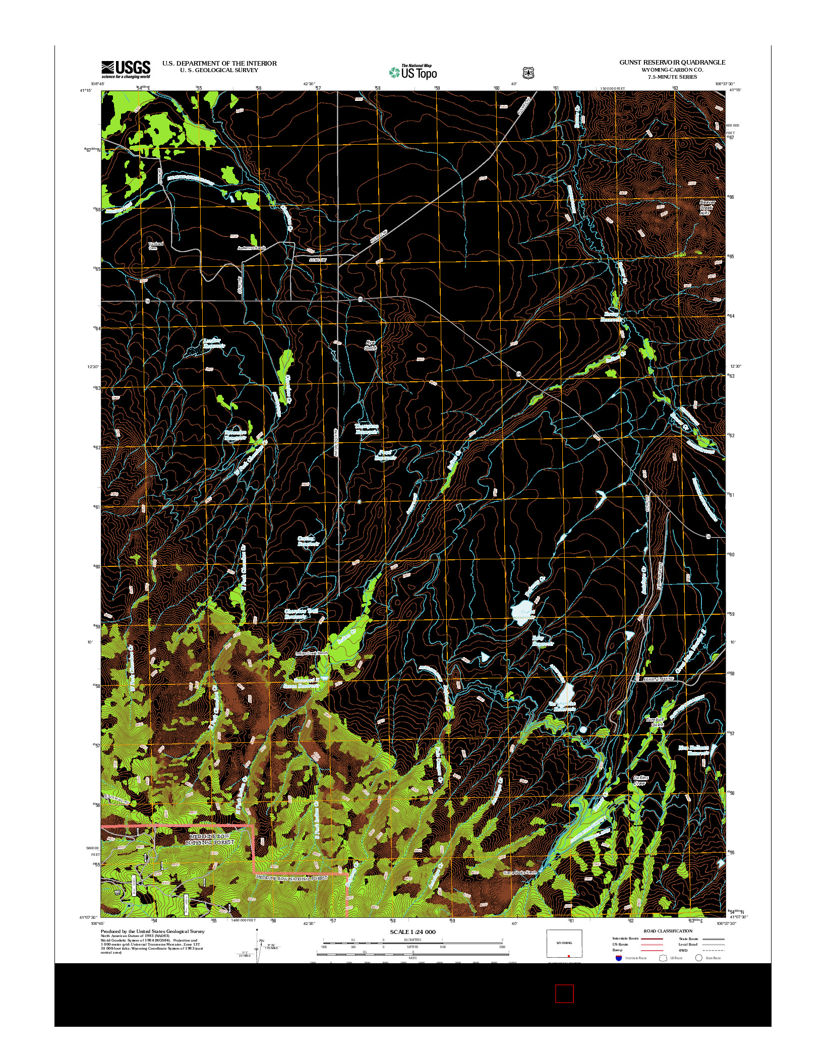 USGS US TOPO 7.5-MINUTE MAP FOR GUNST RESERVOIR, WY 2012