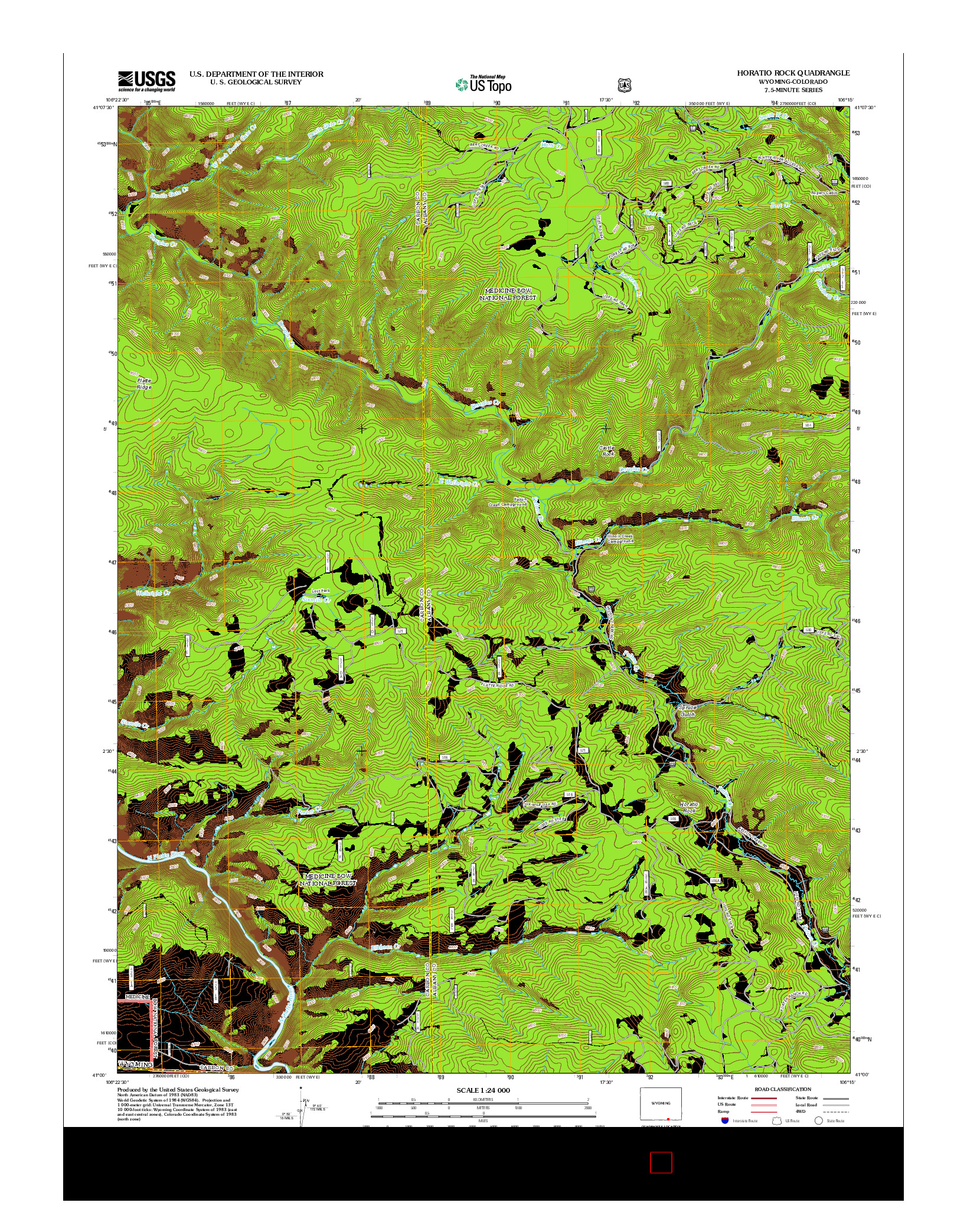 USGS US TOPO 7.5-MINUTE MAP FOR HORATIO ROCK, WY-CO 2012
