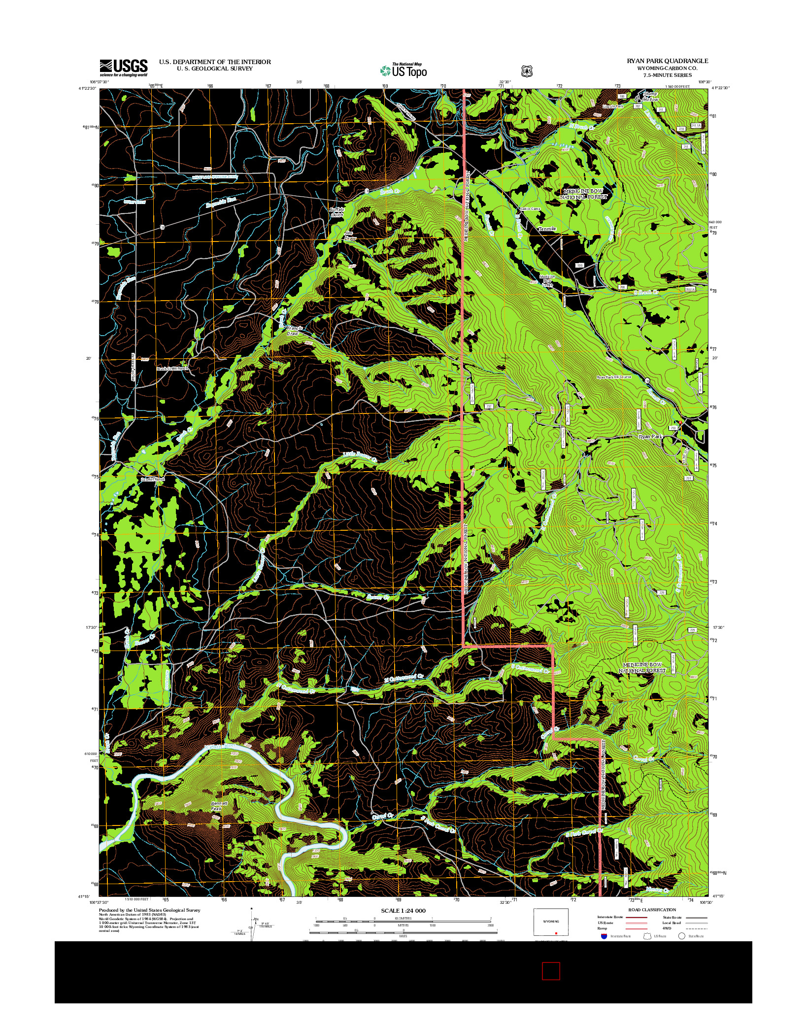 USGS US TOPO 7.5-MINUTE MAP FOR RYAN PARK, WY 2012