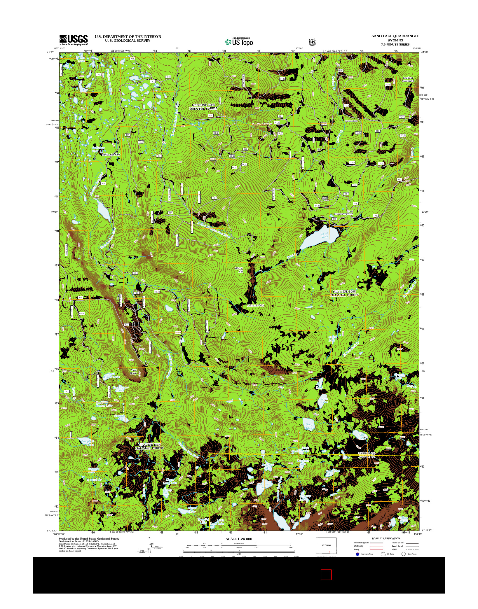 USGS US TOPO 7.5-MINUTE MAP FOR SAND LAKE, WY 2012