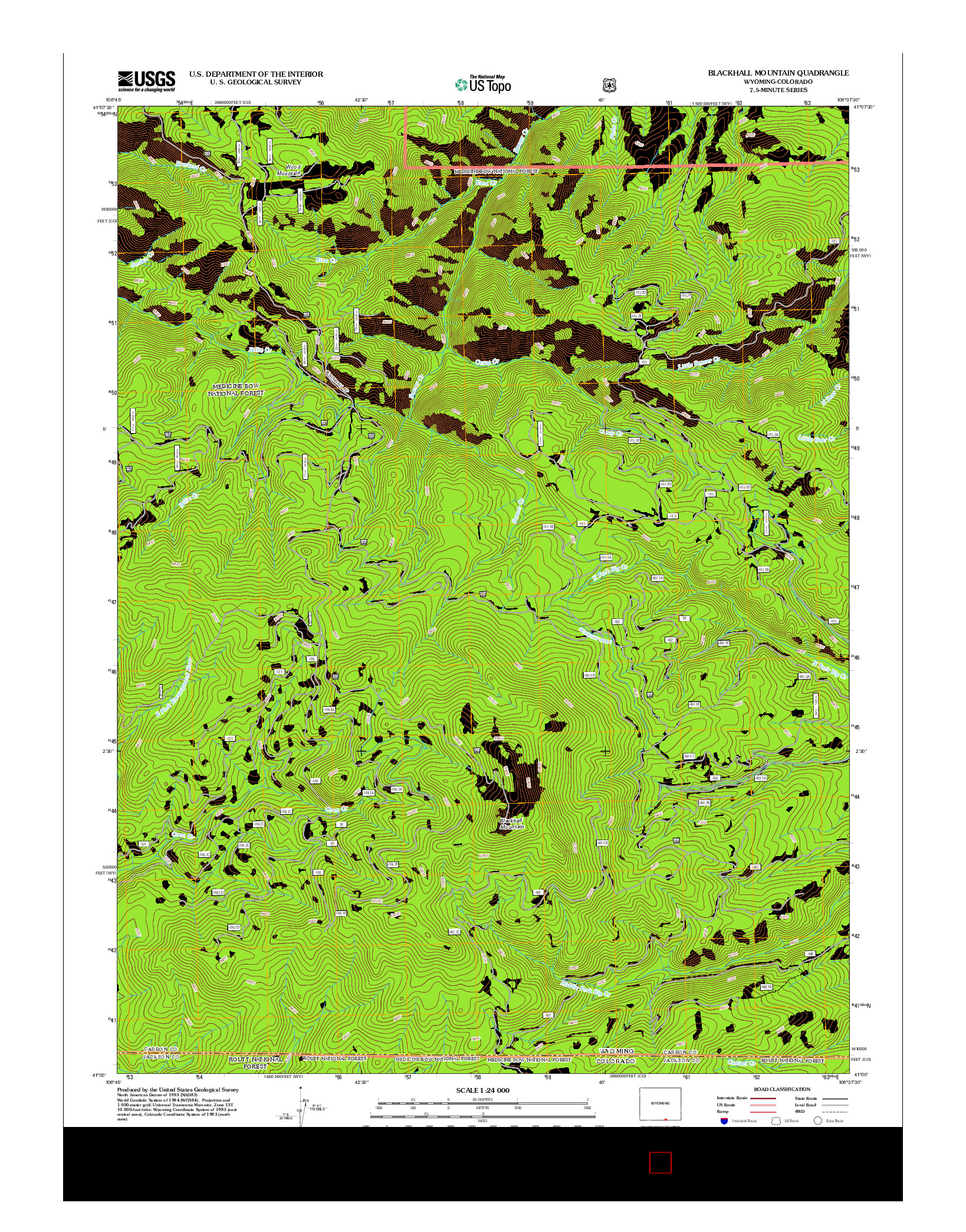 USGS US TOPO 7.5-MINUTE MAP FOR BLACKHALL MOUNTAIN, WY-CO 2012