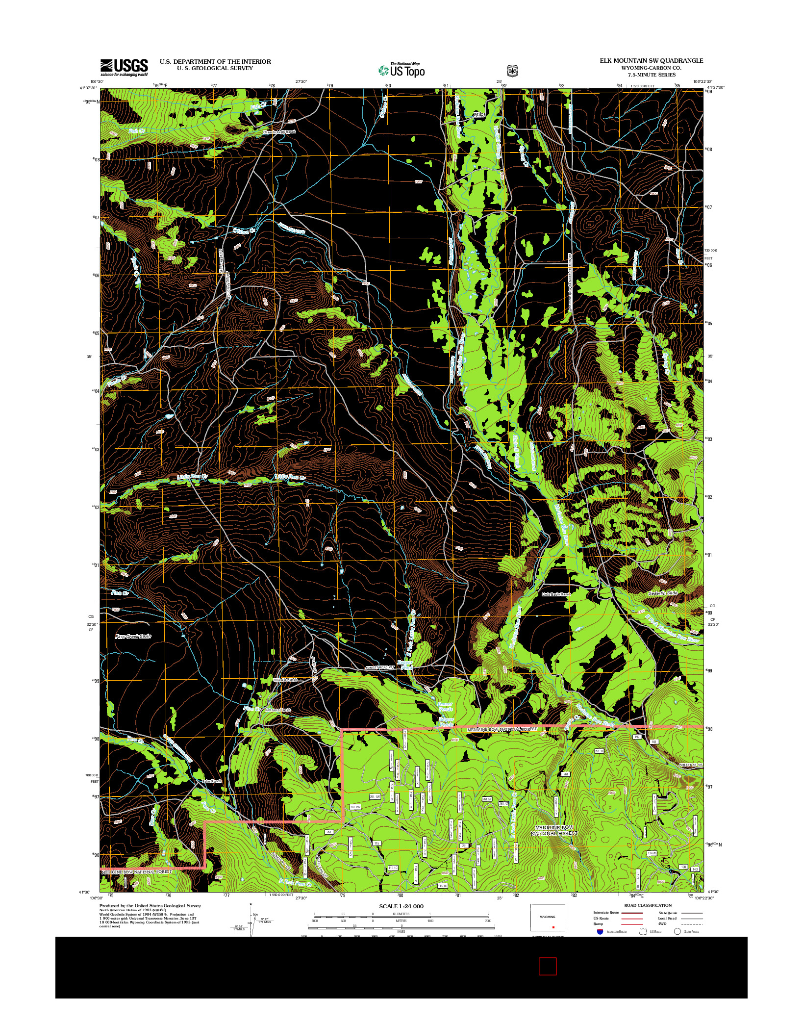 USGS US TOPO 7.5-MINUTE MAP FOR ELK MOUNTAIN SW, WY 2012