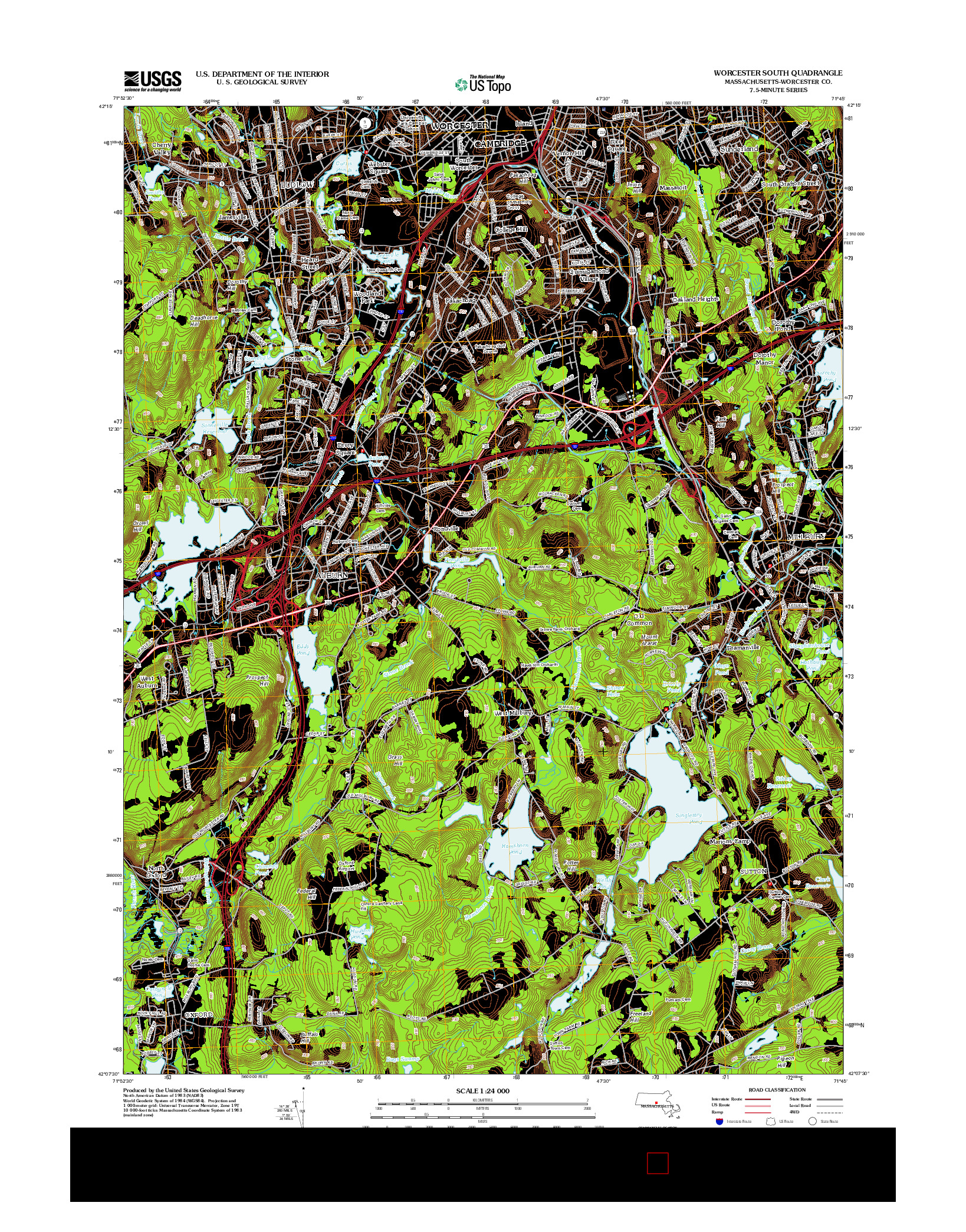USGS US TOPO 7.5-MINUTE MAP FOR WORCESTER SOUTH, MA 2012