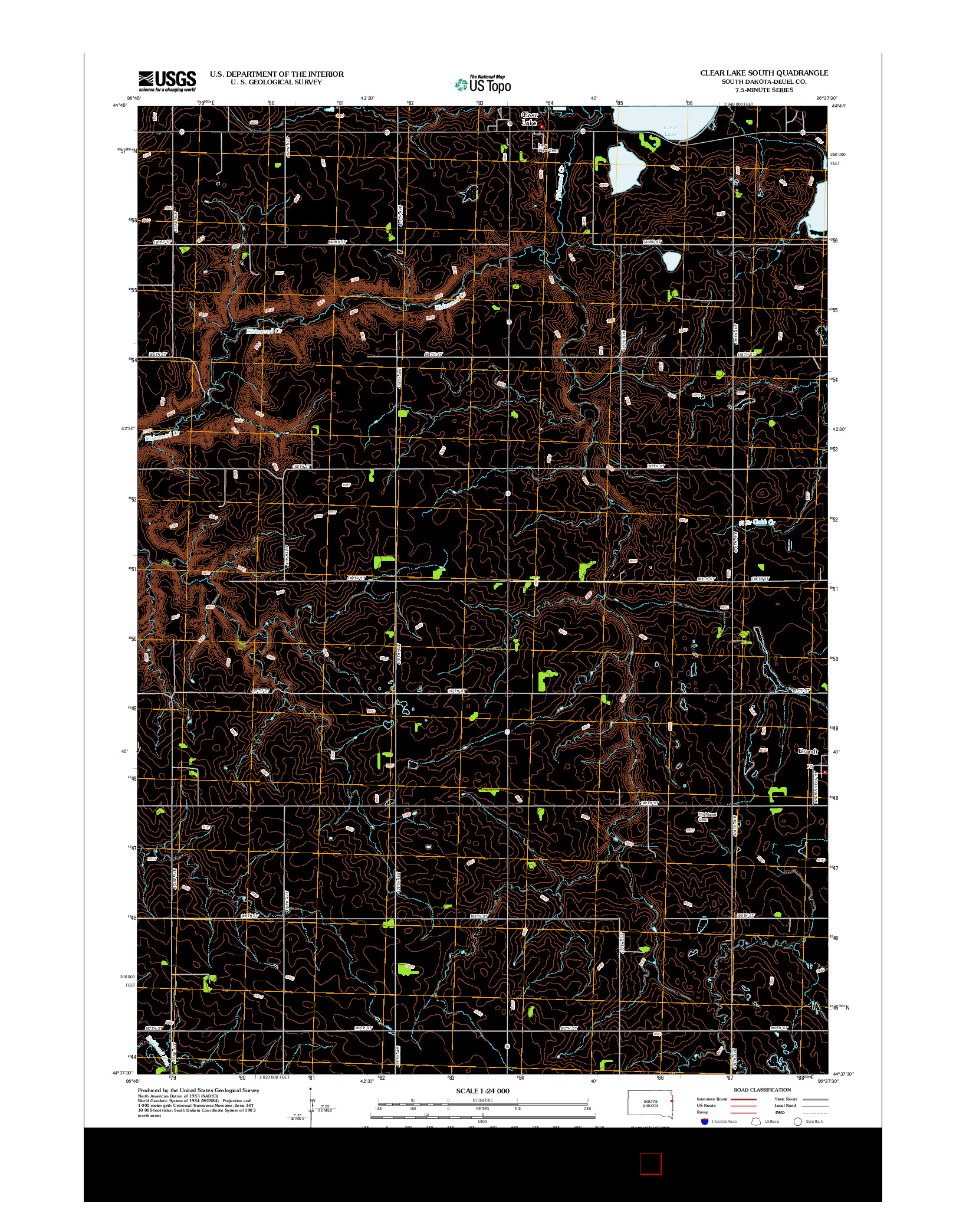 USGS US TOPO 7.5-MINUTE MAP FOR CLEAR LAKE SOUTH, SD 2012