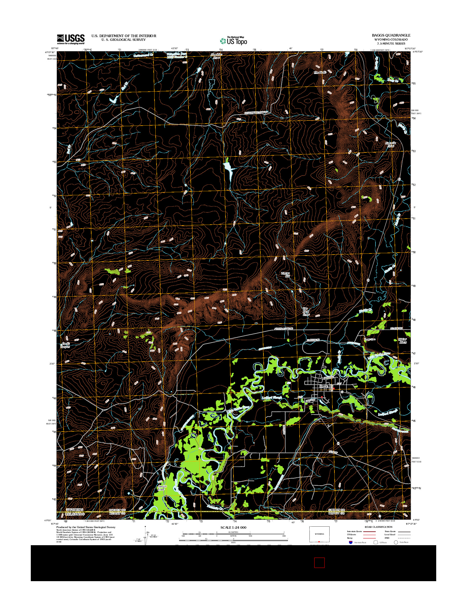 USGS US TOPO 7.5-MINUTE MAP FOR BAGGS, WY-CO 2012