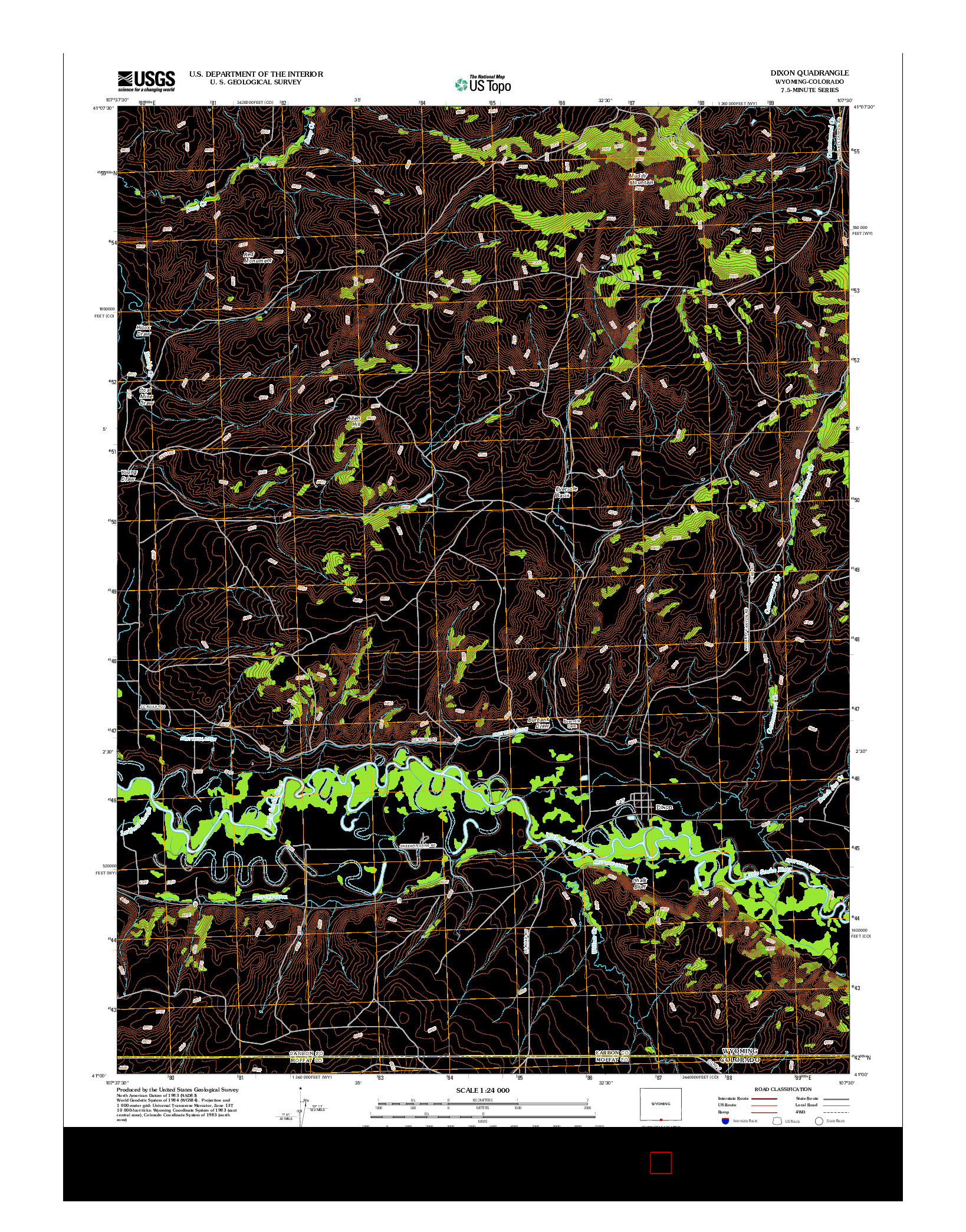 USGS US TOPO 7.5-MINUTE MAP FOR DIXON, WY-CO 2012