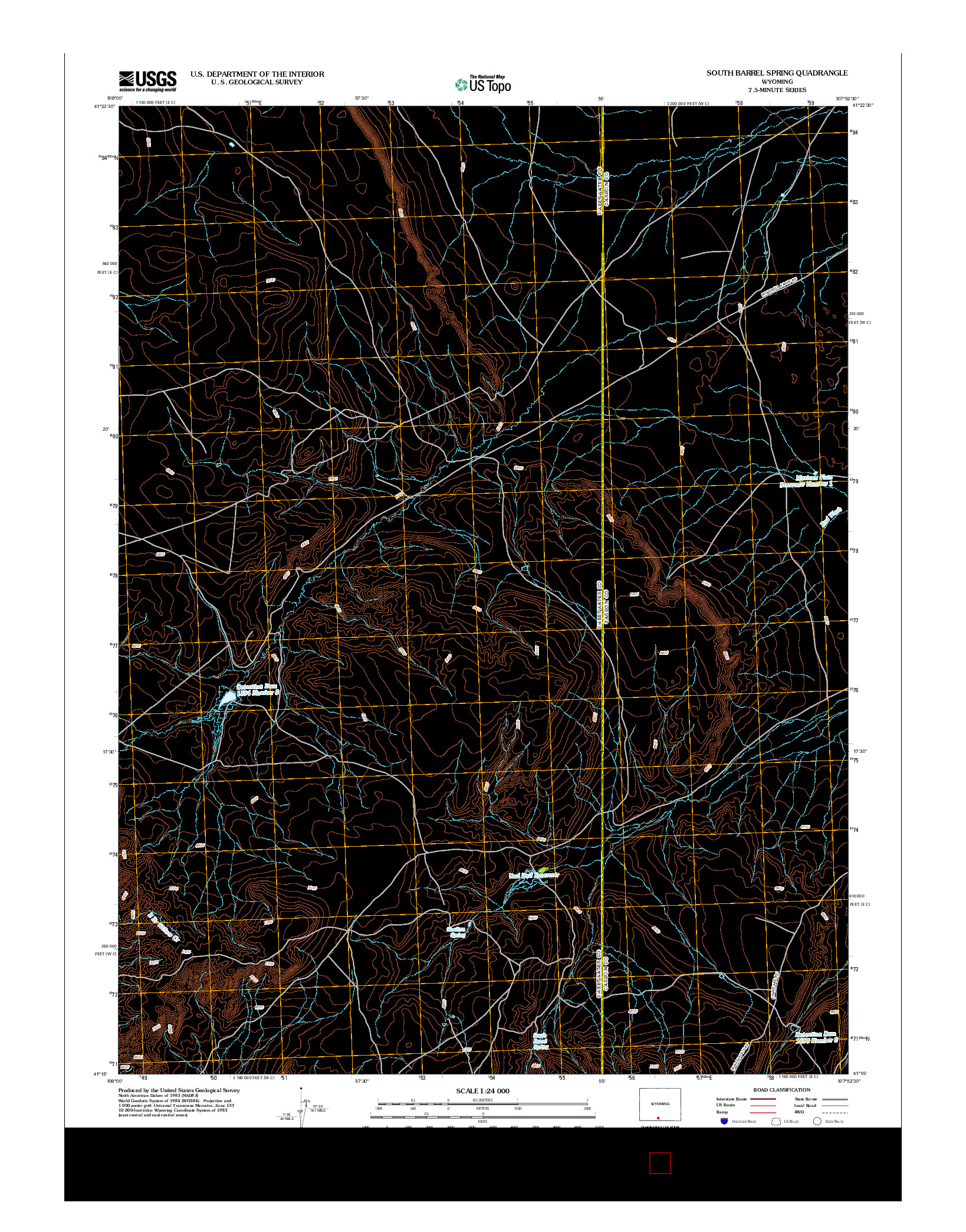 USGS US TOPO 7.5-MINUTE MAP FOR SOUTH BARREL SPRING, WY 2012