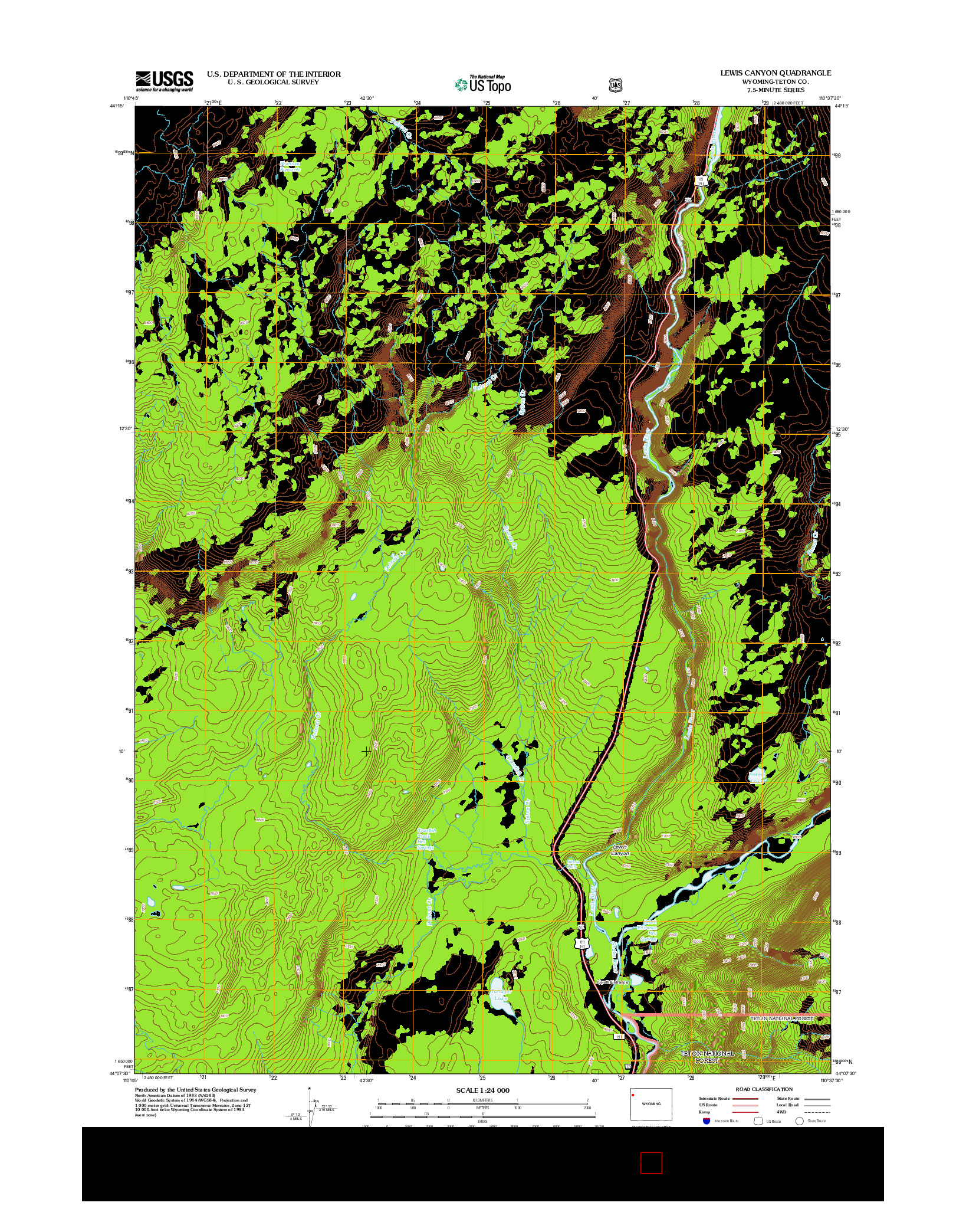 USGS US TOPO 7.5-MINUTE MAP FOR LEWIS CANYON, WY 2012