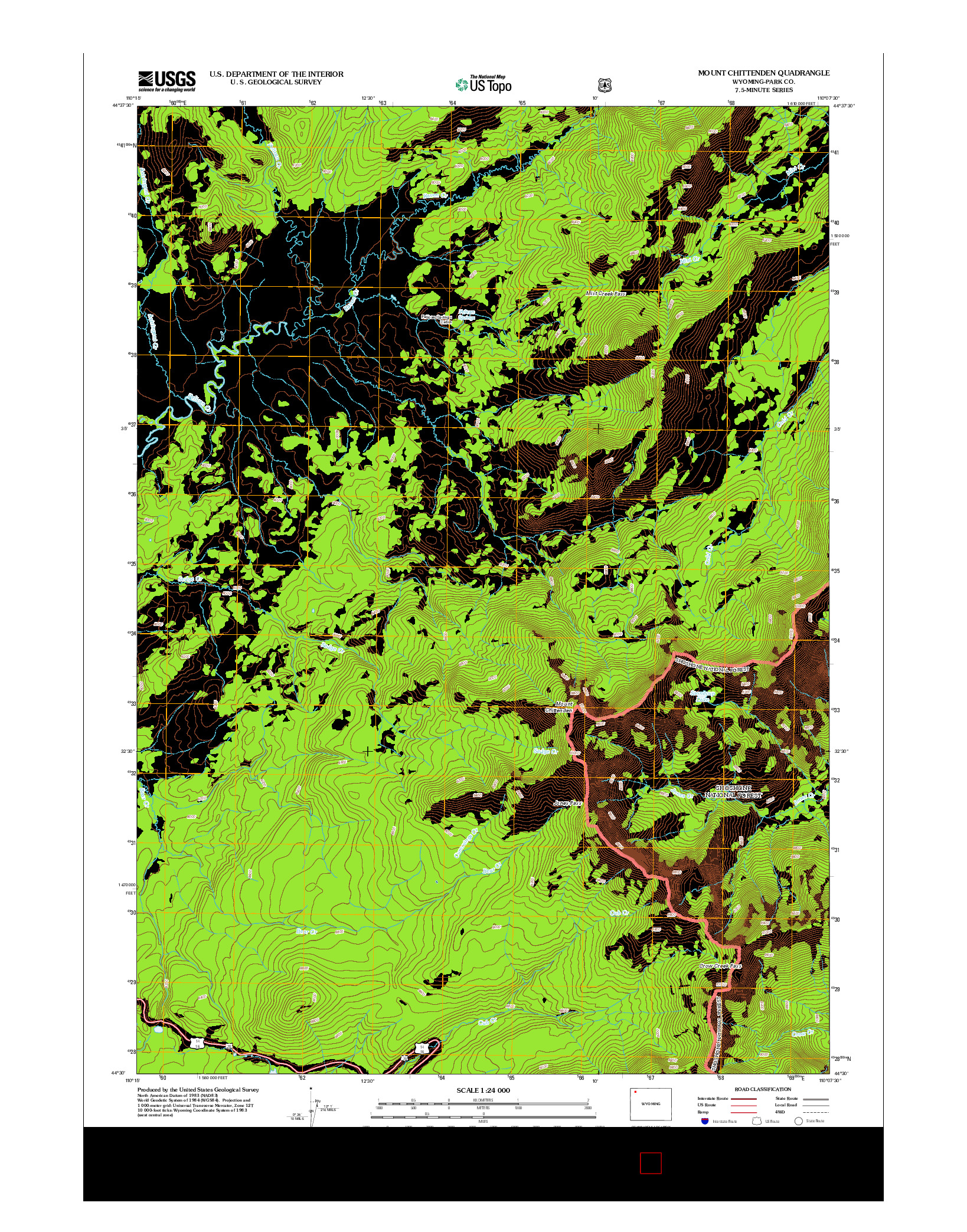 USGS US TOPO 7.5-MINUTE MAP FOR MOUNT CHITTENDEN, WY 2012