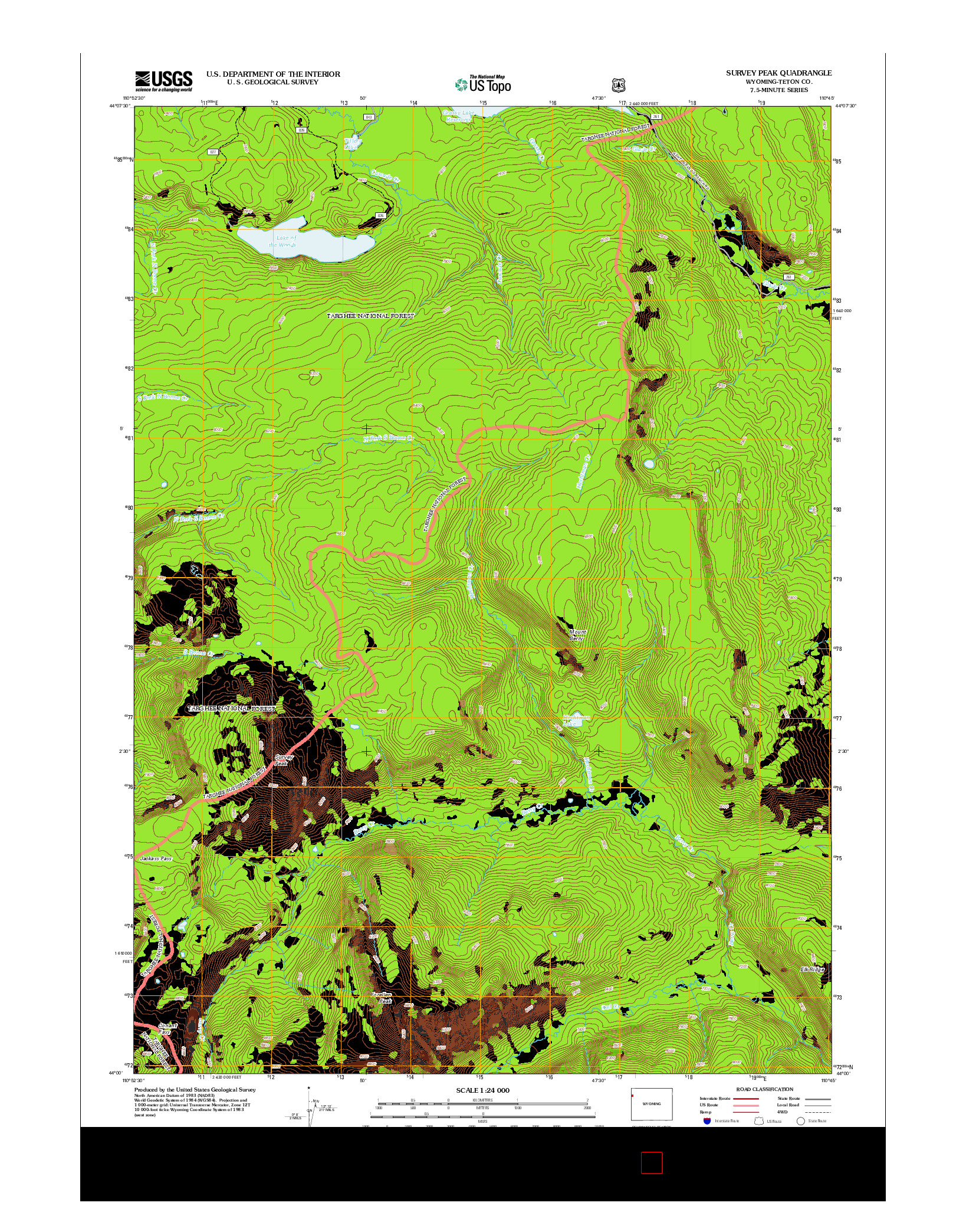 USGS US TOPO 7.5-MINUTE MAP FOR SURVEY PEAK, WY 2012