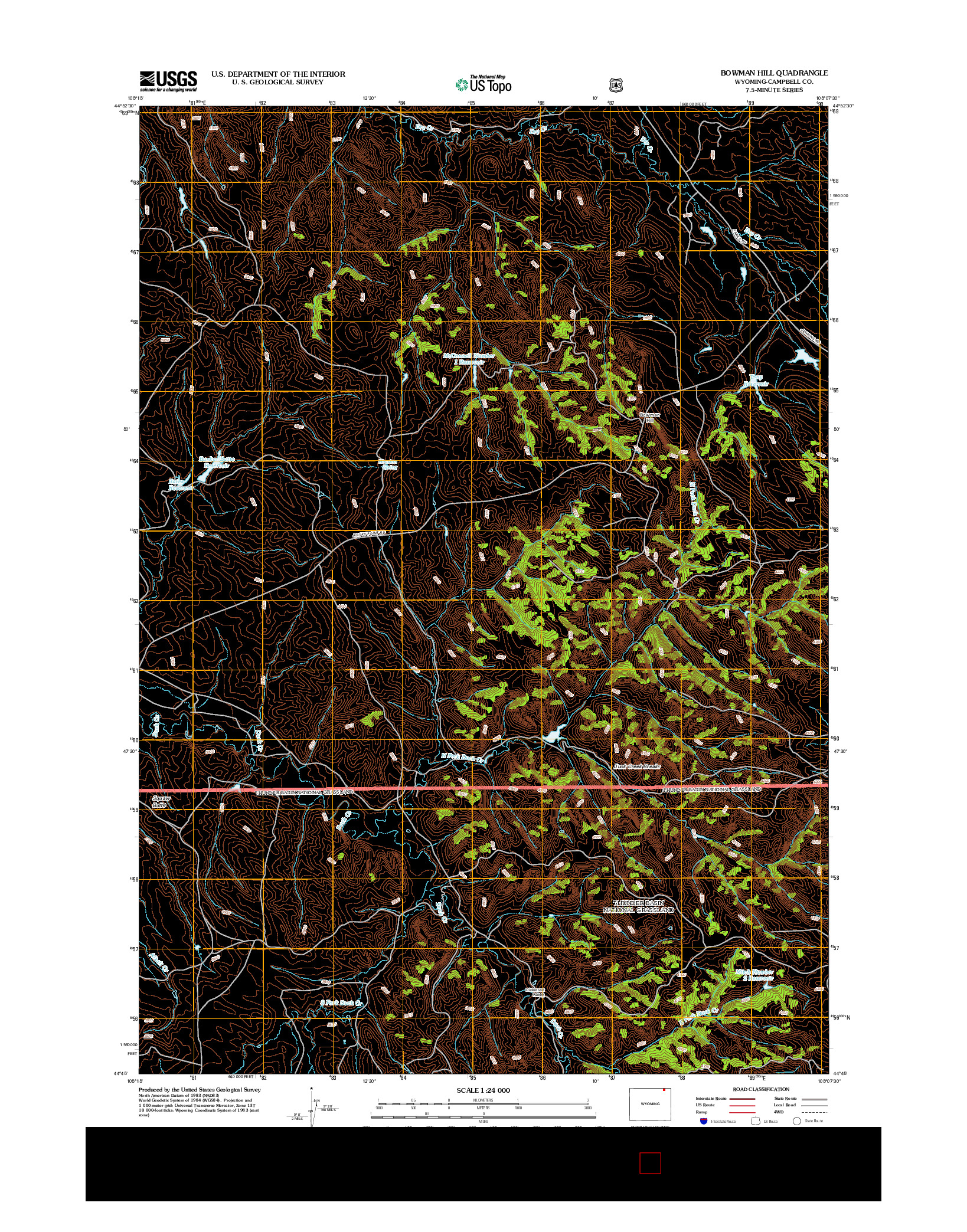 USGS US TOPO 7.5-MINUTE MAP FOR BOWMAN HILL, WY 2012