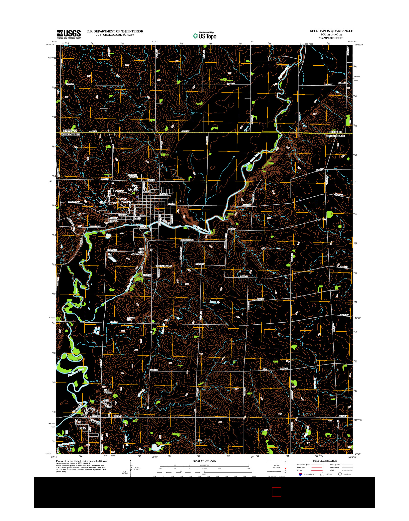 USGS US TOPO 7.5-MINUTE MAP FOR DELL RAPIDS, SD 2012