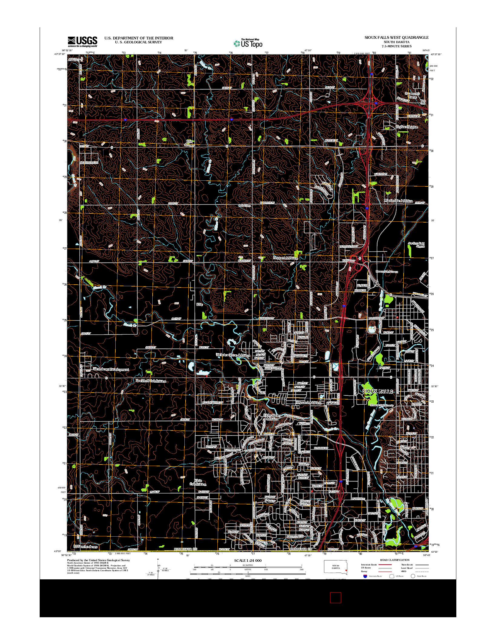 USGS US TOPO 7.5-MINUTE MAP FOR SIOUX FALLS WEST, SD 2012
