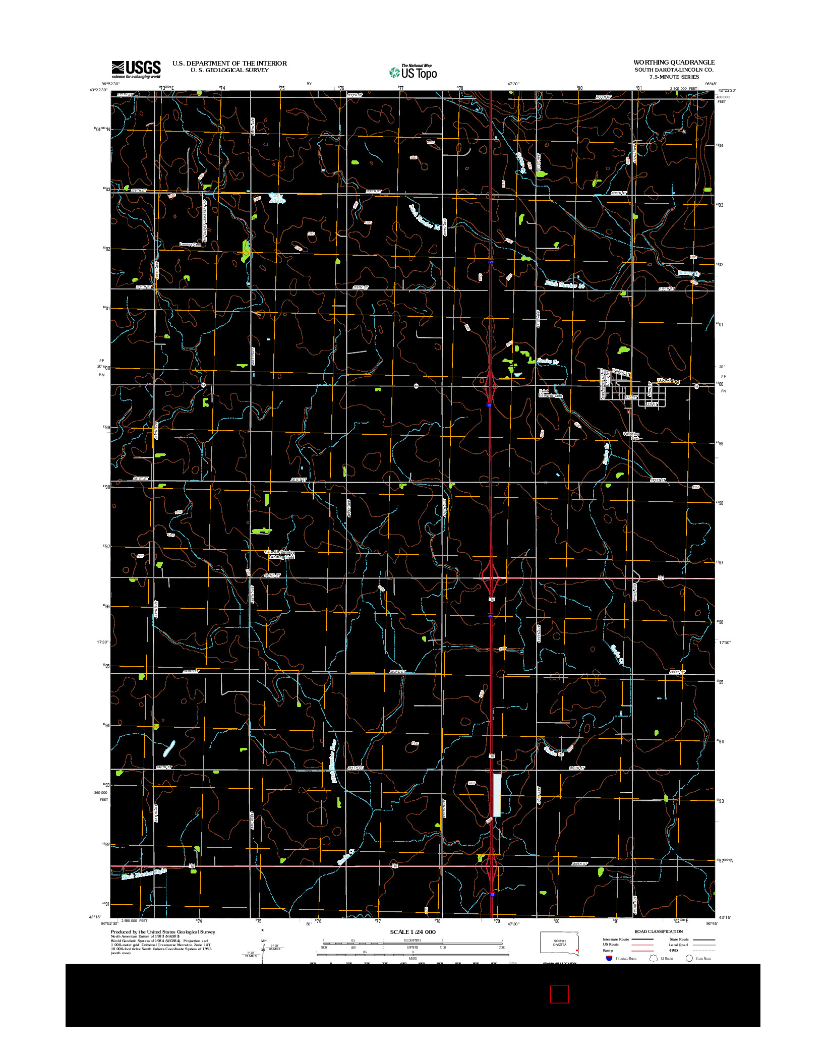 USGS US TOPO 7.5-MINUTE MAP FOR WORTHING, SD 2012