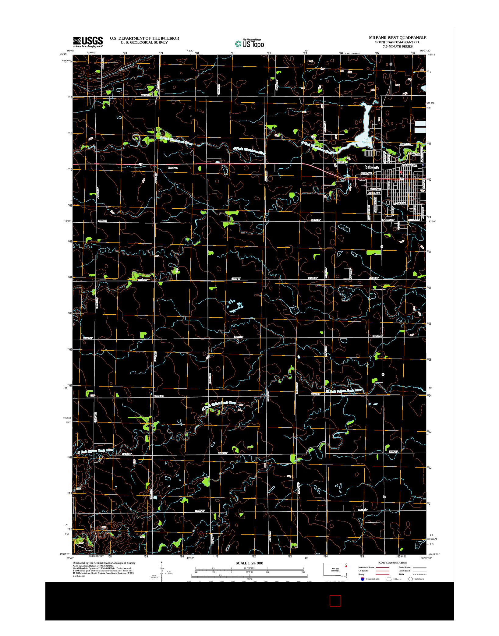 USGS US TOPO 7.5-MINUTE MAP FOR MILBANK WEST, SD 2012