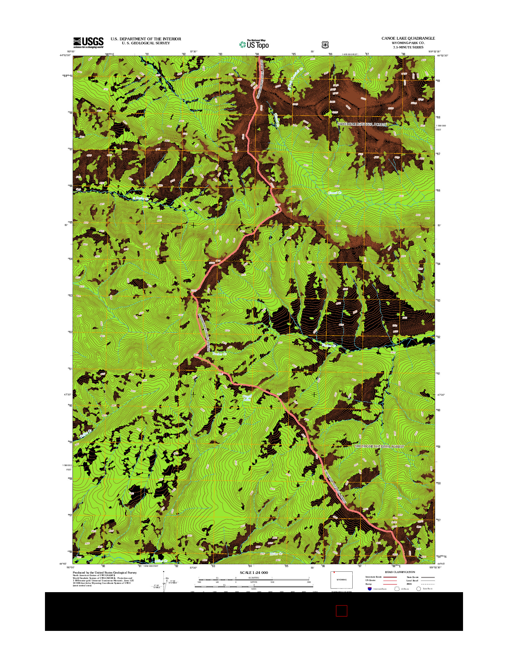 USGS US TOPO 7.5-MINUTE MAP FOR CANOE LAKE, WY 2012