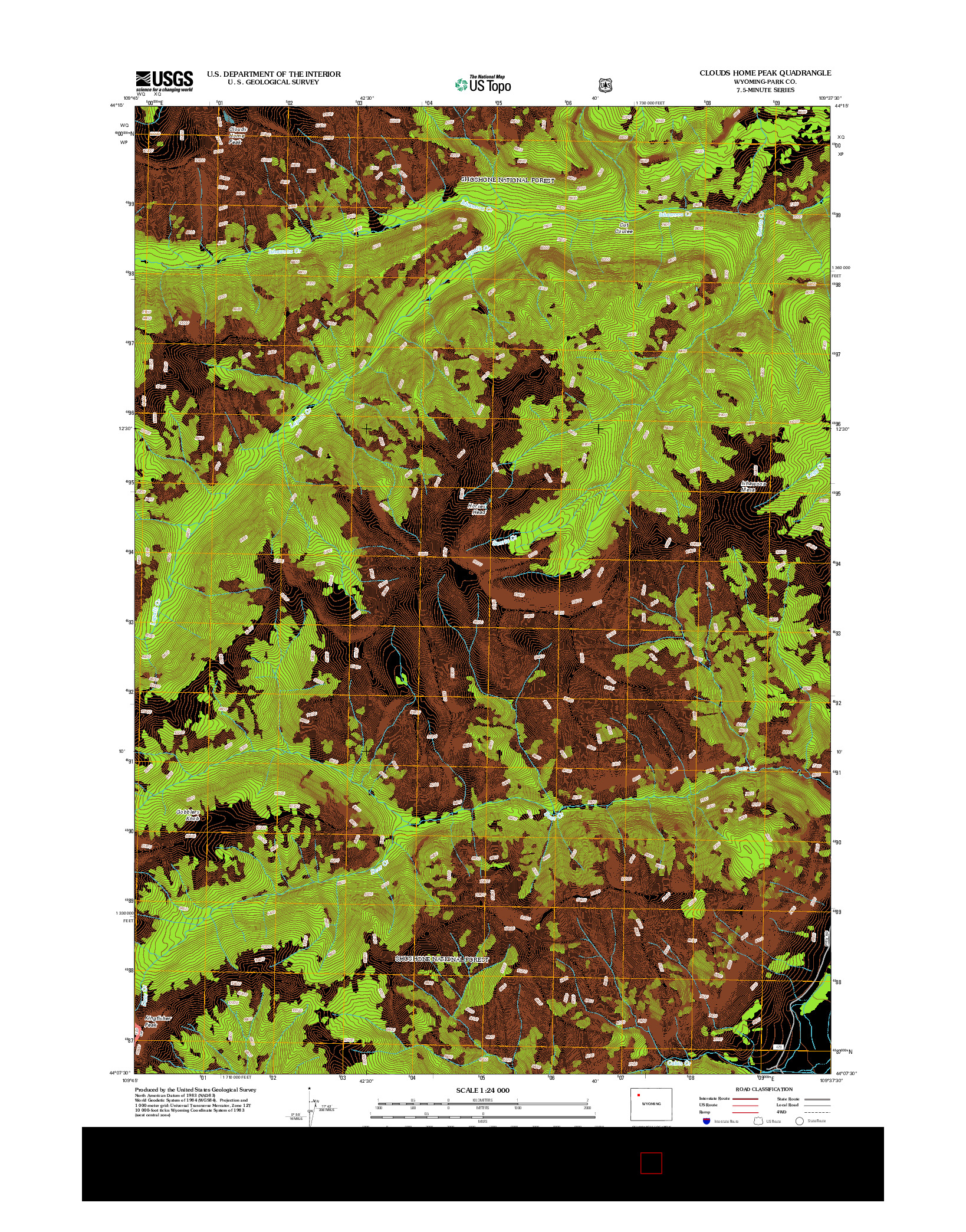 USGS US TOPO 7.5-MINUTE MAP FOR CLOUDS HOME PEAK, WY 2012