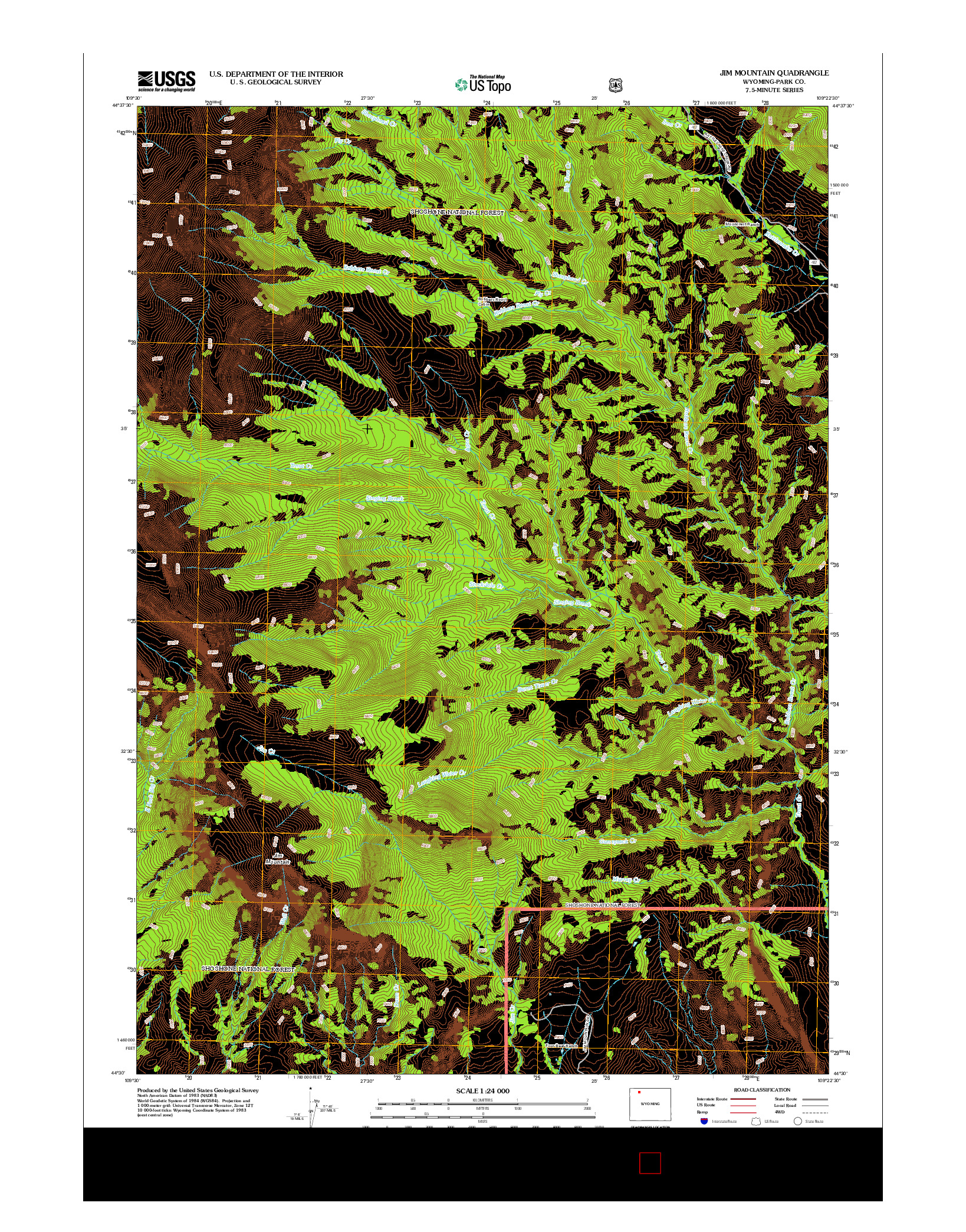 USGS US TOPO 7.5-MINUTE MAP FOR JIM MOUNTAIN, WY 2012