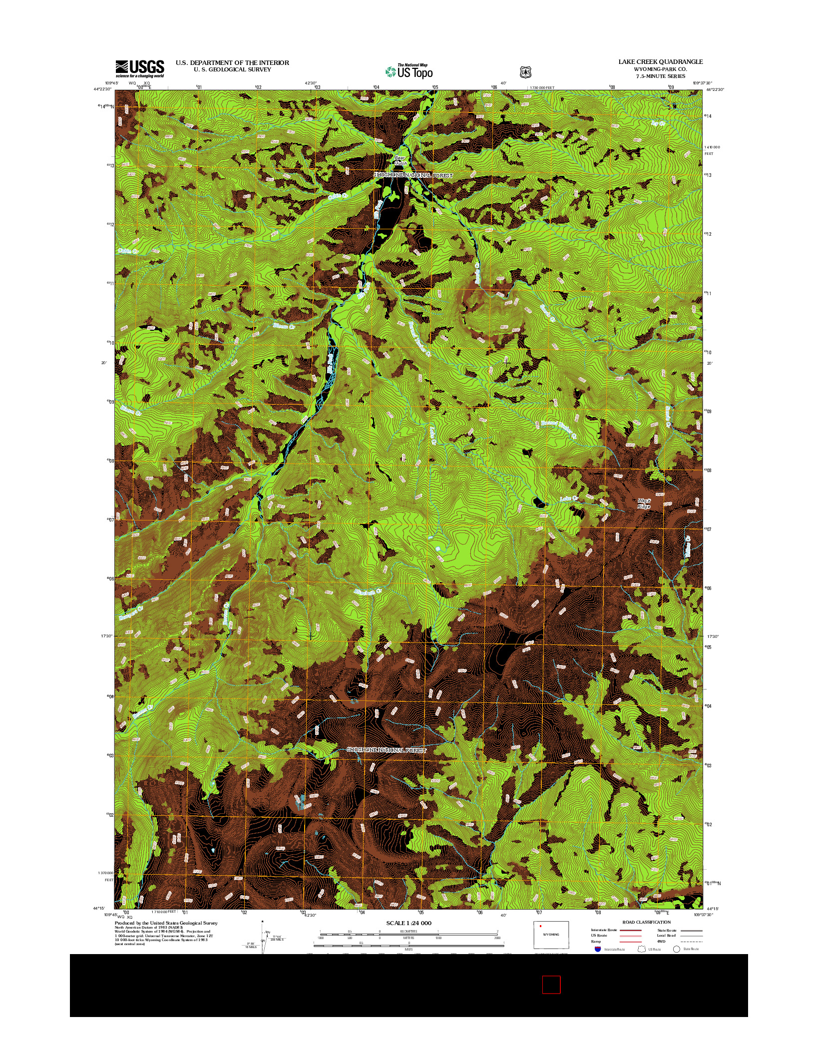 USGS US TOPO 7.5-MINUTE MAP FOR LAKE CREEK, WY 2012