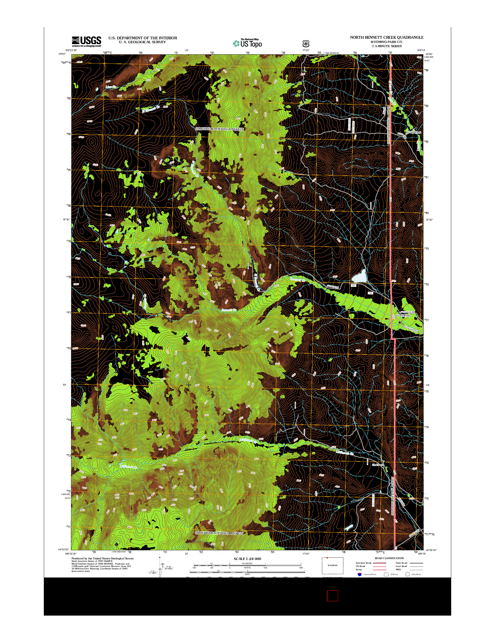 USGS US TOPO 7.5-MINUTE MAP FOR NORTH BENNETT CREEK, WY 2012