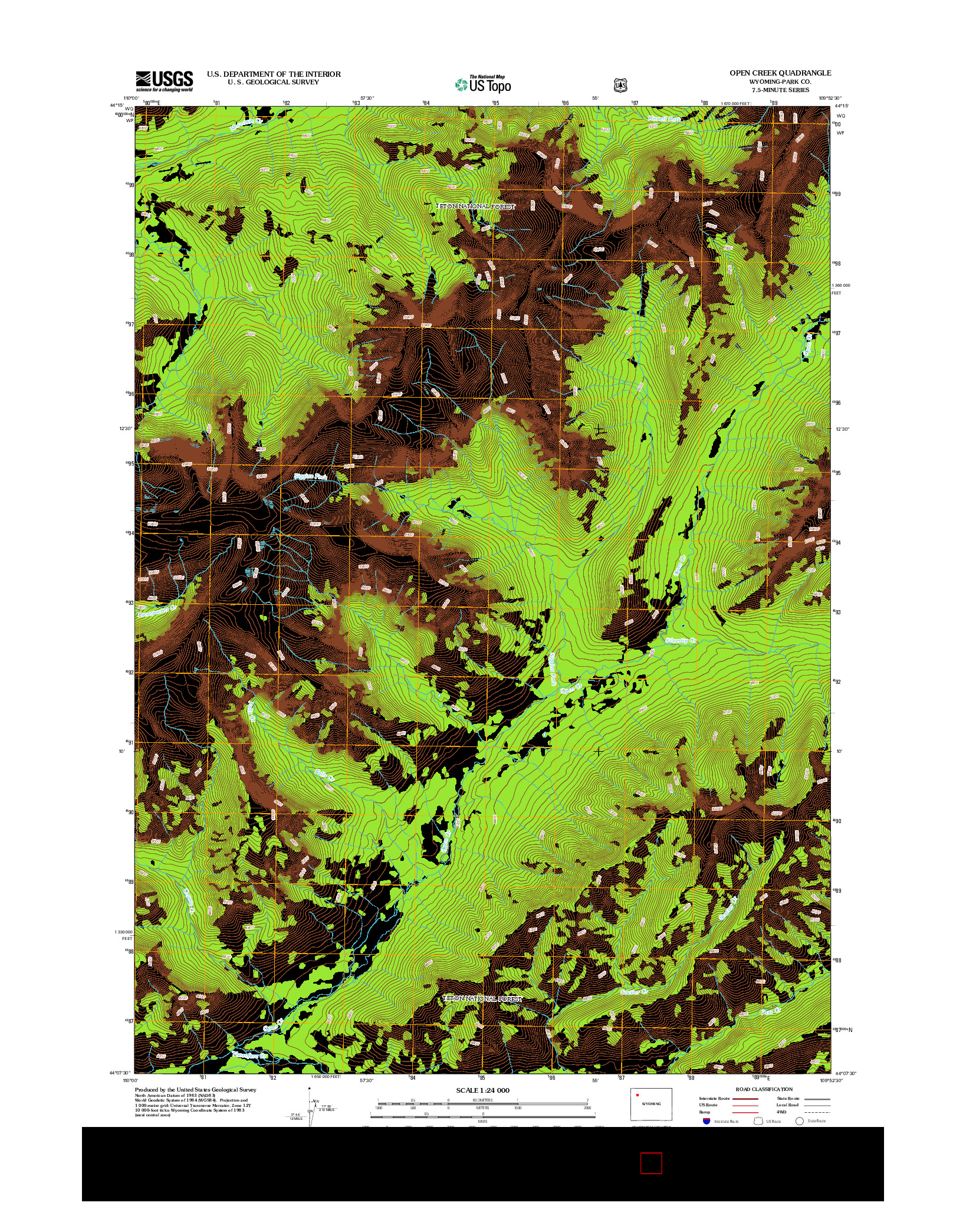 USGS US TOPO 7.5-MINUTE MAP FOR OPEN CREEK, WY 2012