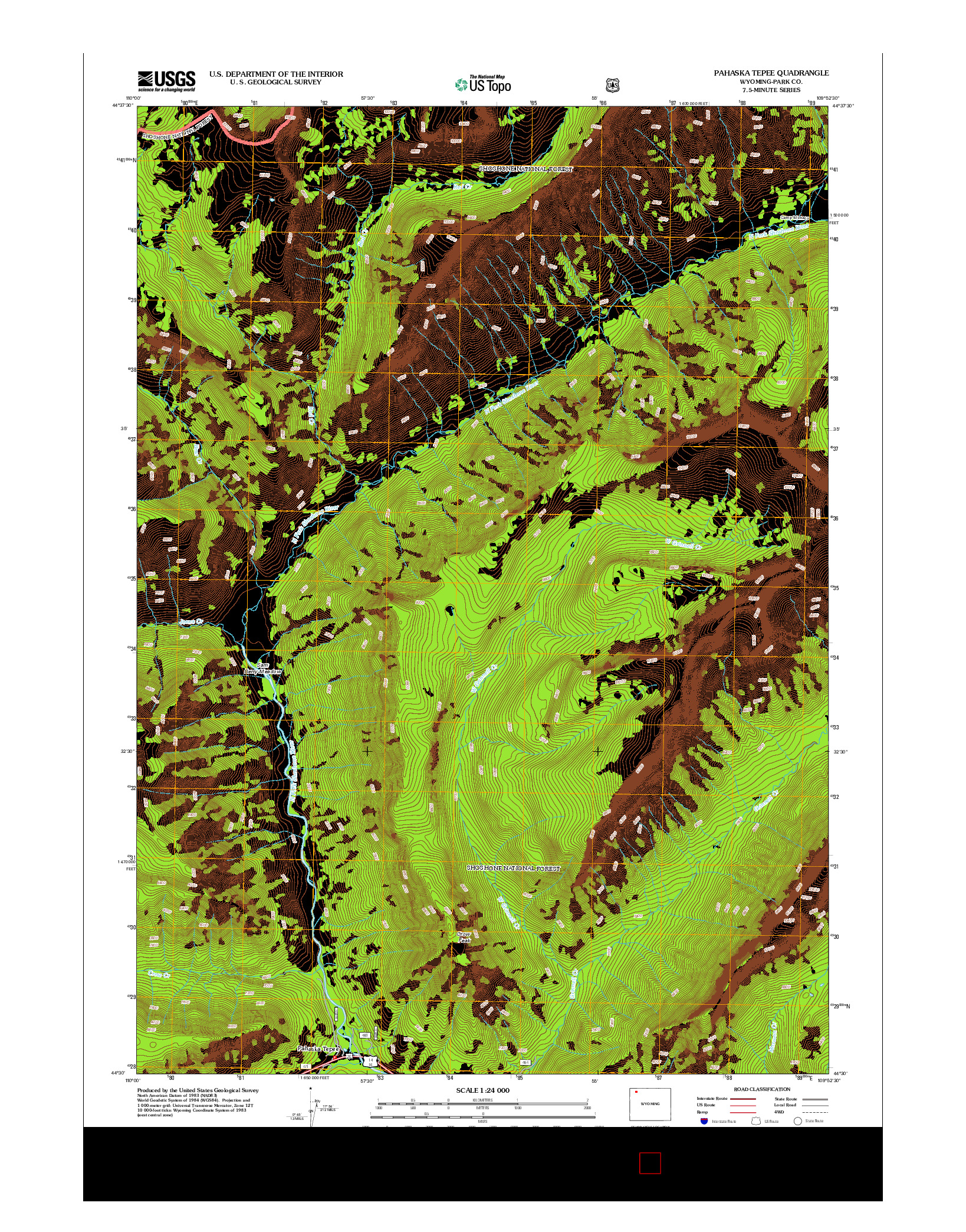 USGS US TOPO 7.5-MINUTE MAP FOR PAHASKA TEPEE, WY 2012