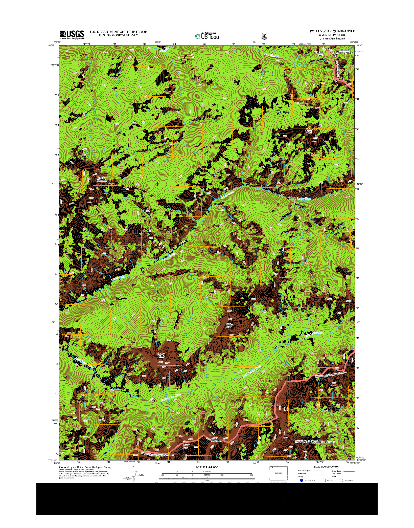 USGS US TOPO 7.5-MINUTE MAP FOR POLLUX PEAK, WY 2012