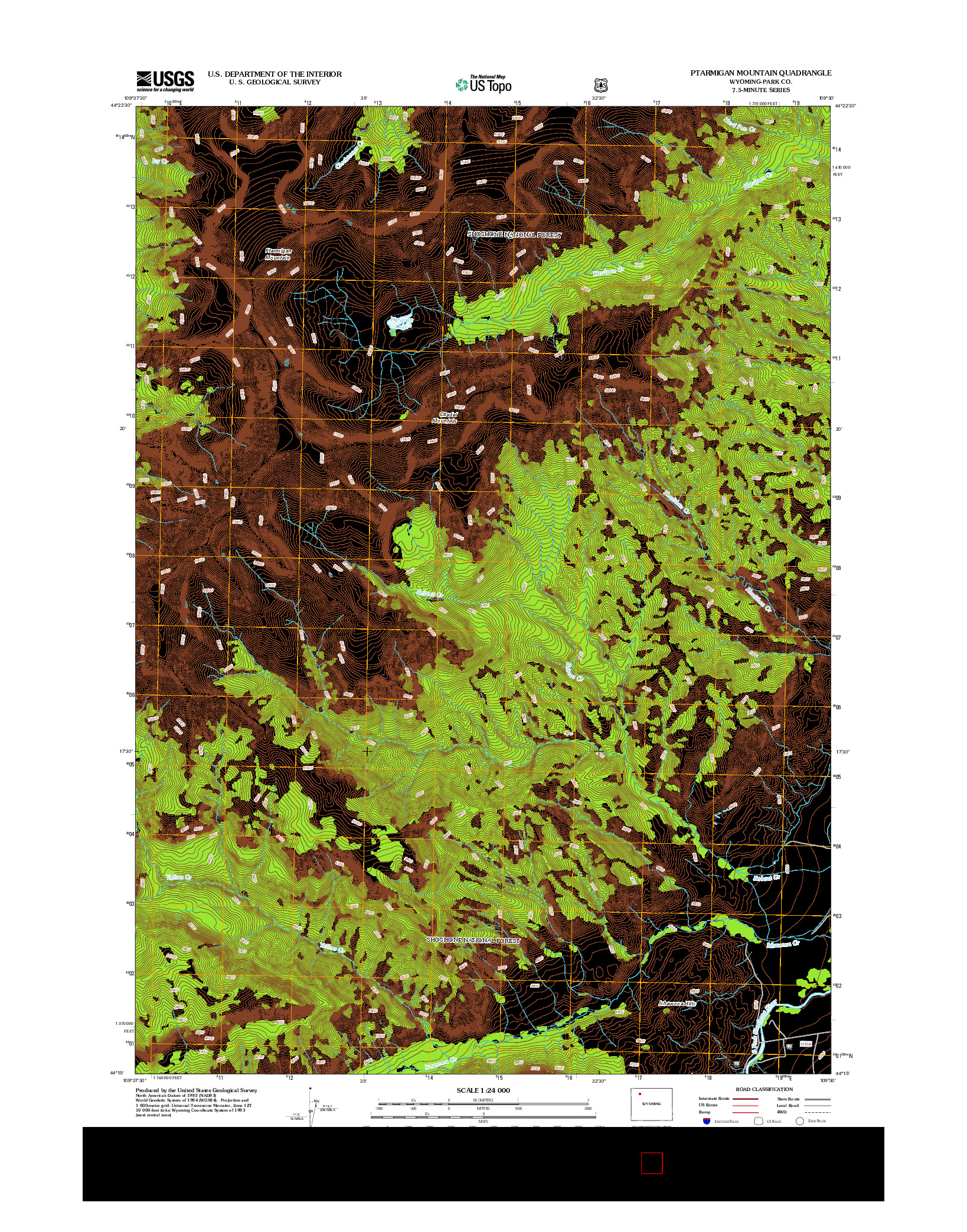 USGS US TOPO 7.5-MINUTE MAP FOR PTARMIGAN MOUNTAIN, WY 2012