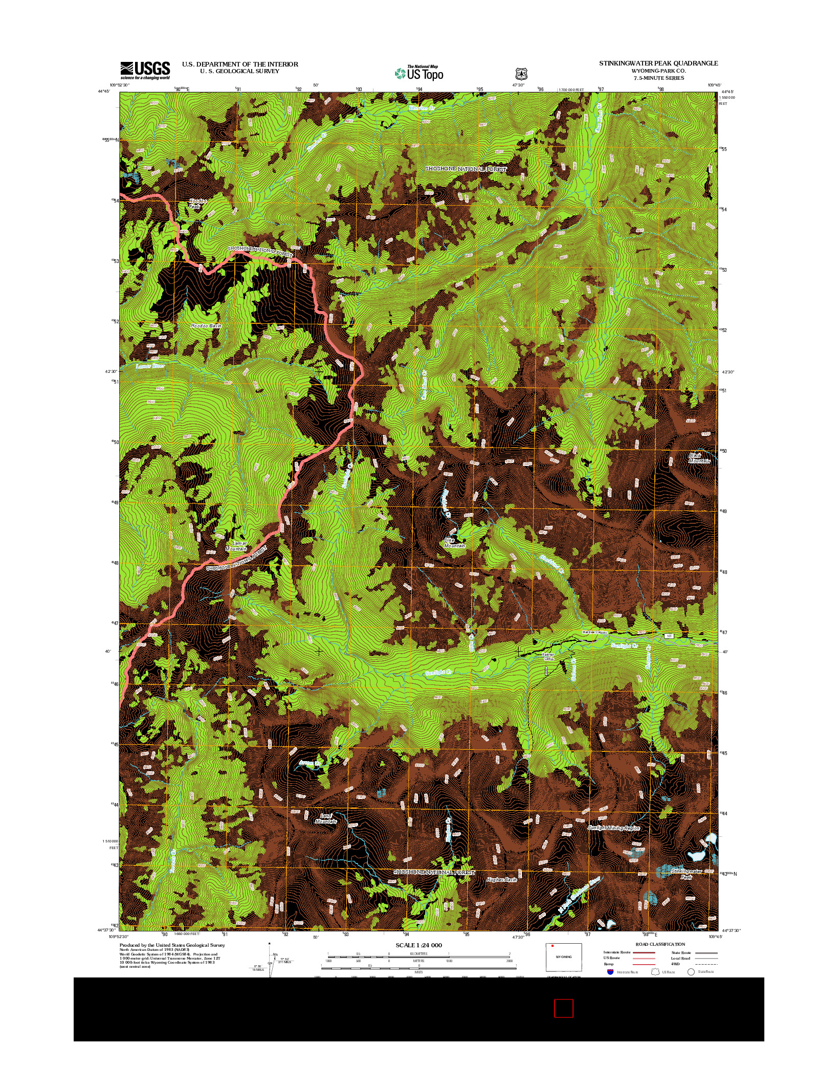 USGS US TOPO 7.5-MINUTE MAP FOR STINKINGWATER PEAK, WY 2012