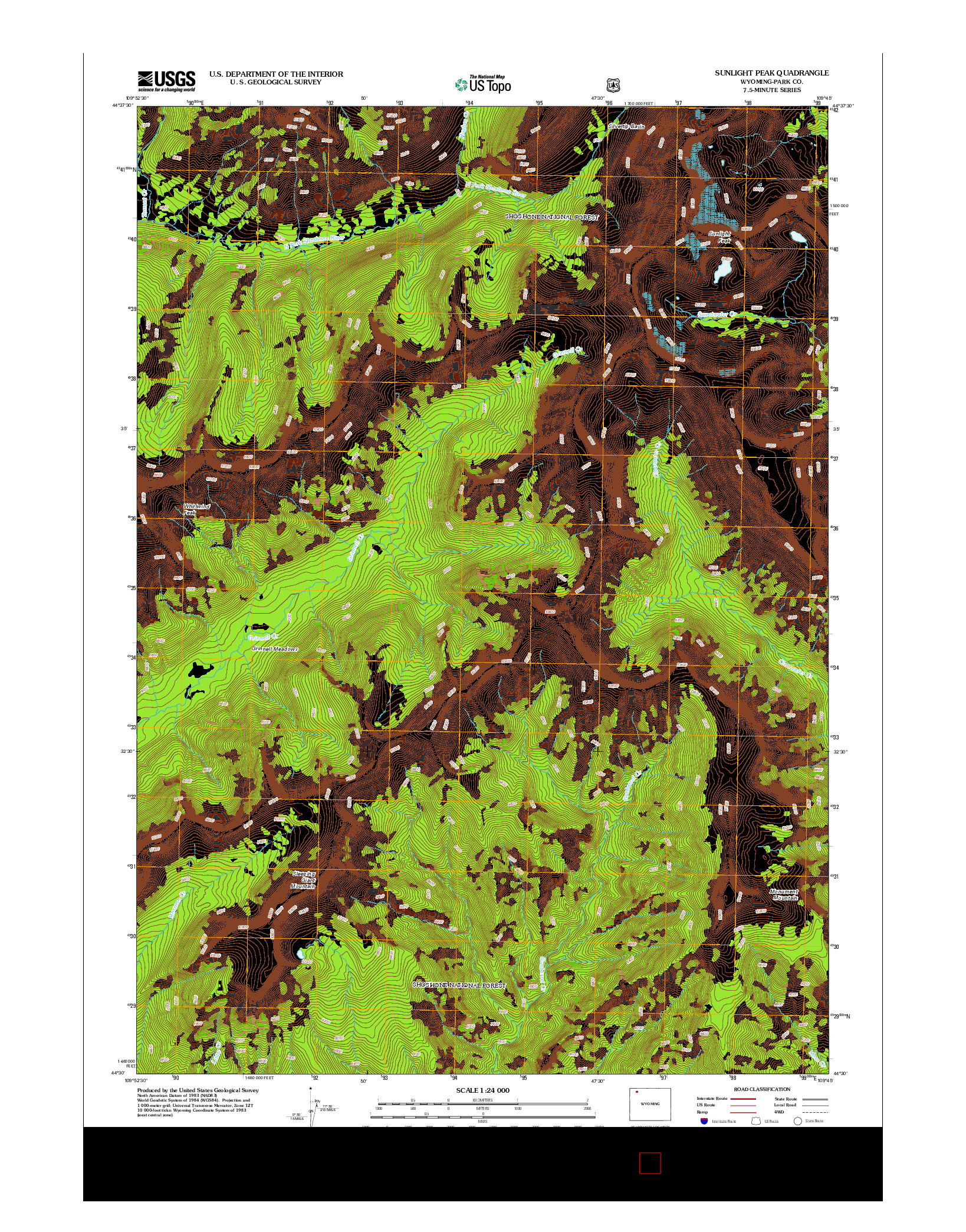 USGS US TOPO 7.5-MINUTE MAP FOR SUNLIGHT PEAK, WY 2012