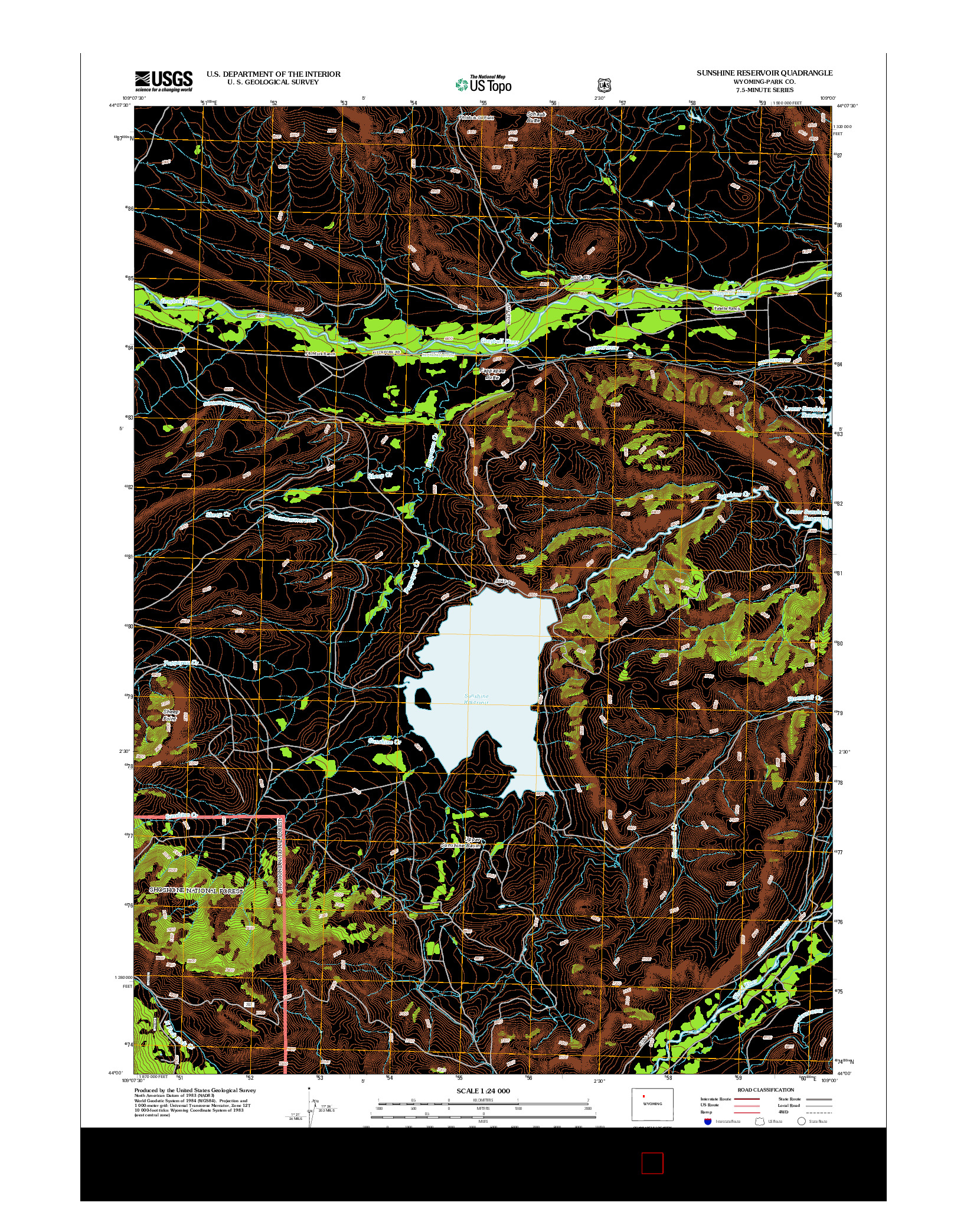 USGS US TOPO 7.5-MINUTE MAP FOR SUNSHINE RESERVOIR, WY 2012