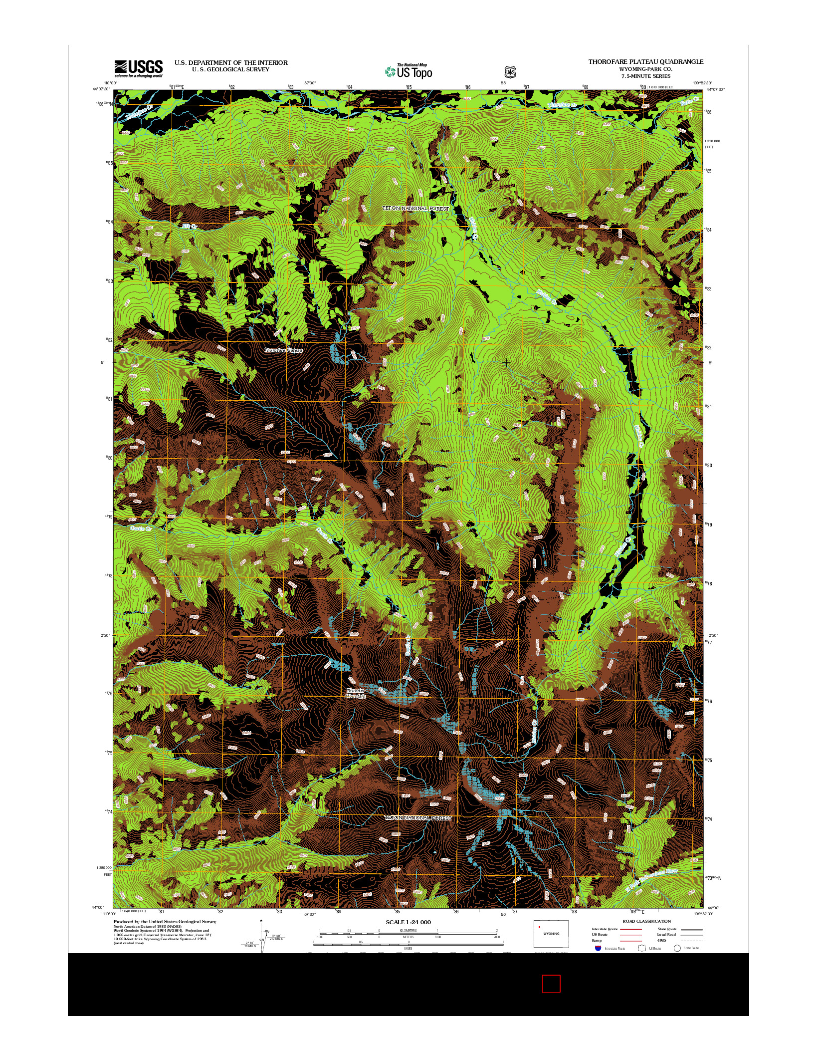USGS US TOPO 7.5-MINUTE MAP FOR THOROFARE PLATEAU, WY 2012