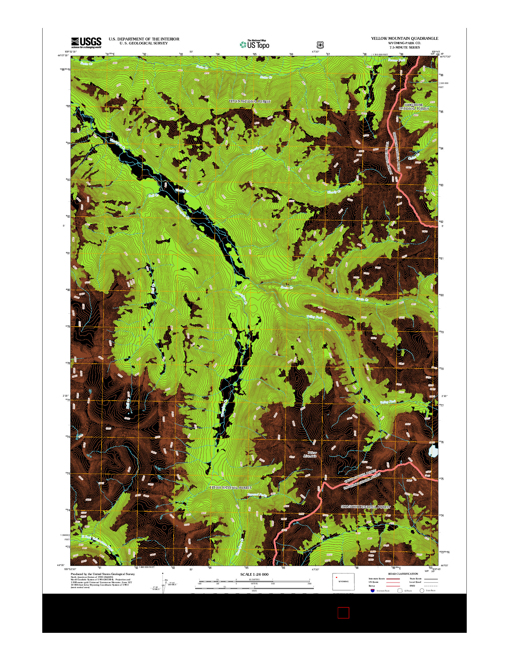 USGS US TOPO 7.5-MINUTE MAP FOR YELLOW MOUNTAIN, WY 2012