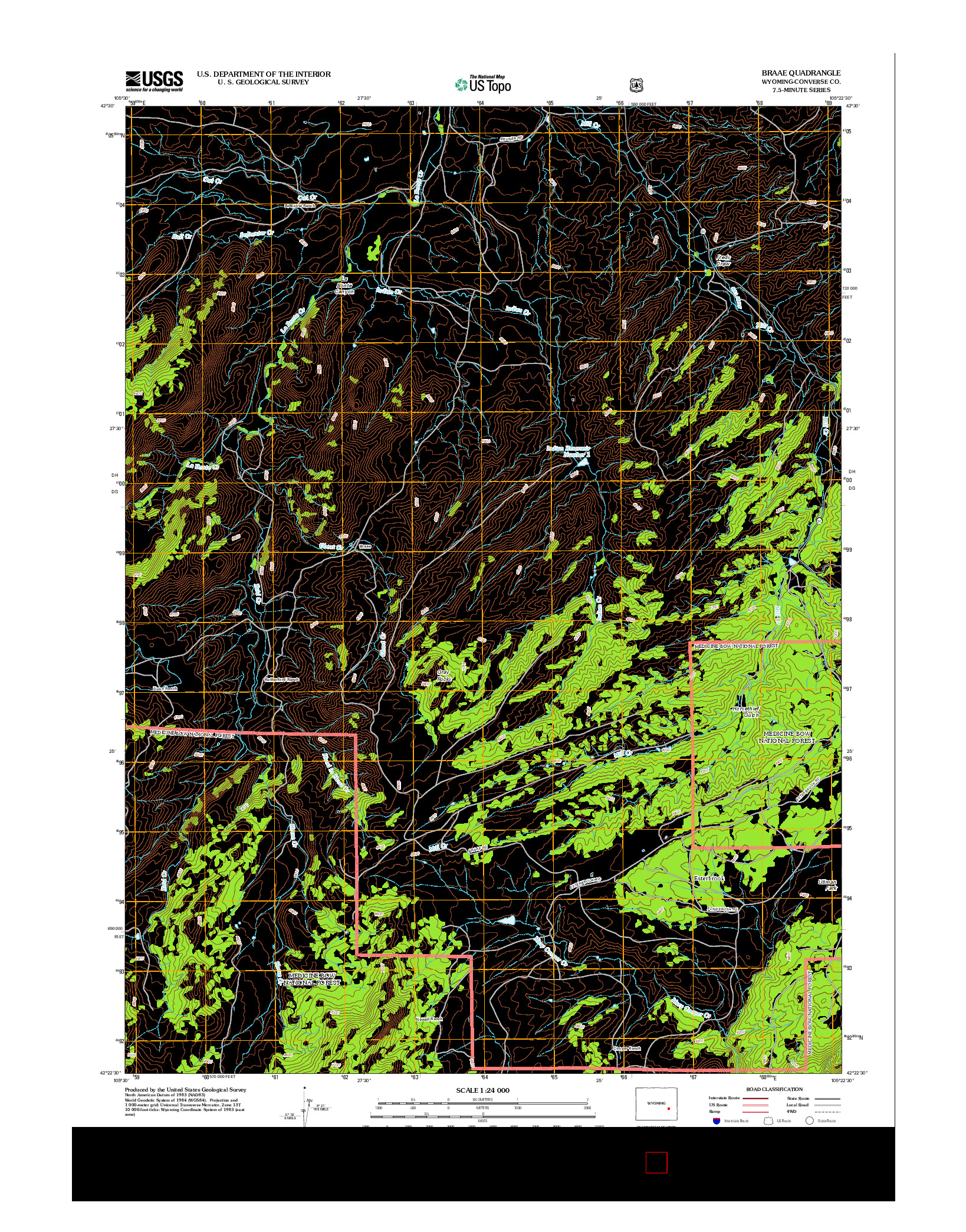 USGS US TOPO 7.5-MINUTE MAP FOR BRAAE, WY 2012