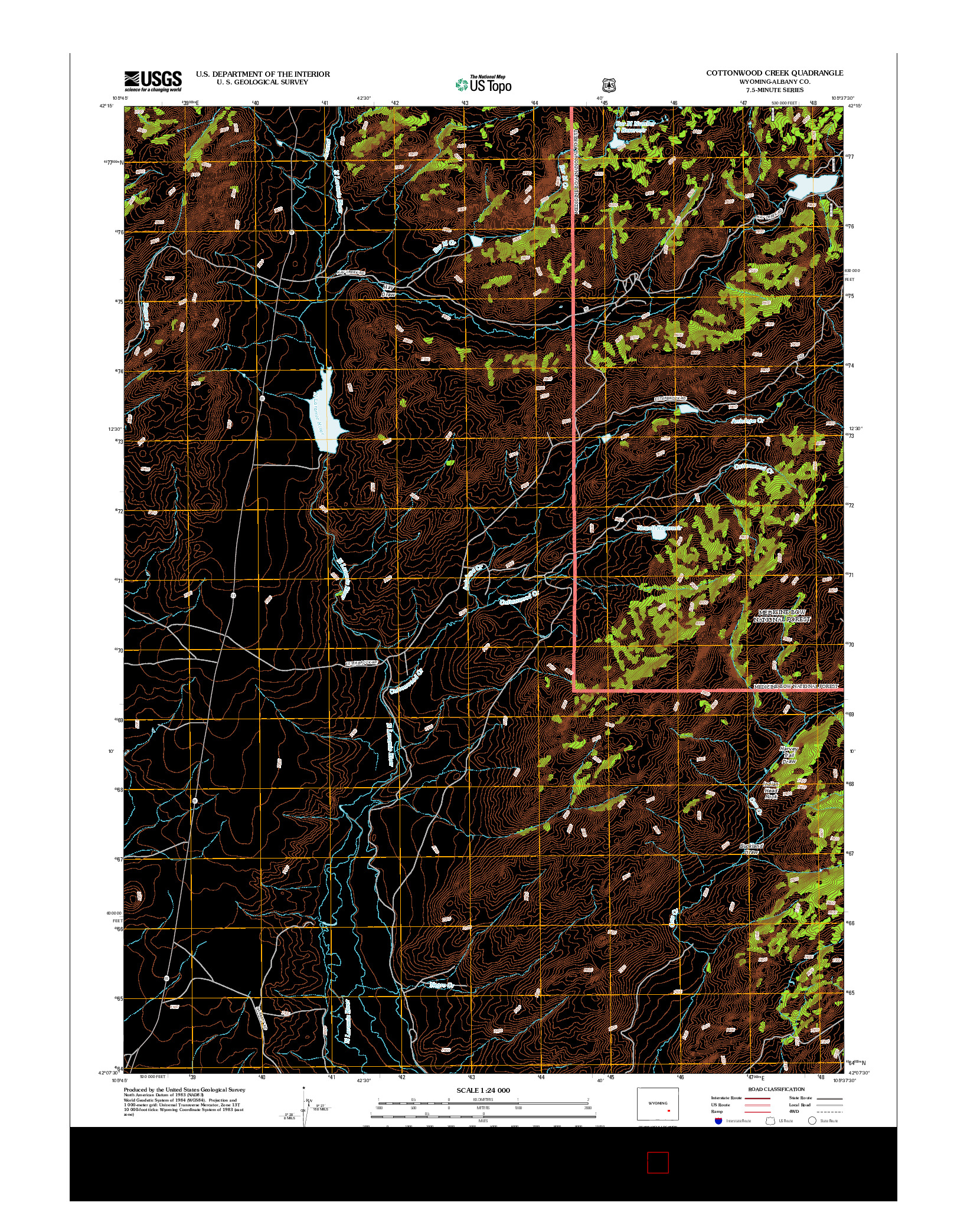 USGS US TOPO 7.5-MINUTE MAP FOR COTTONWOOD CREEK, WY 2012