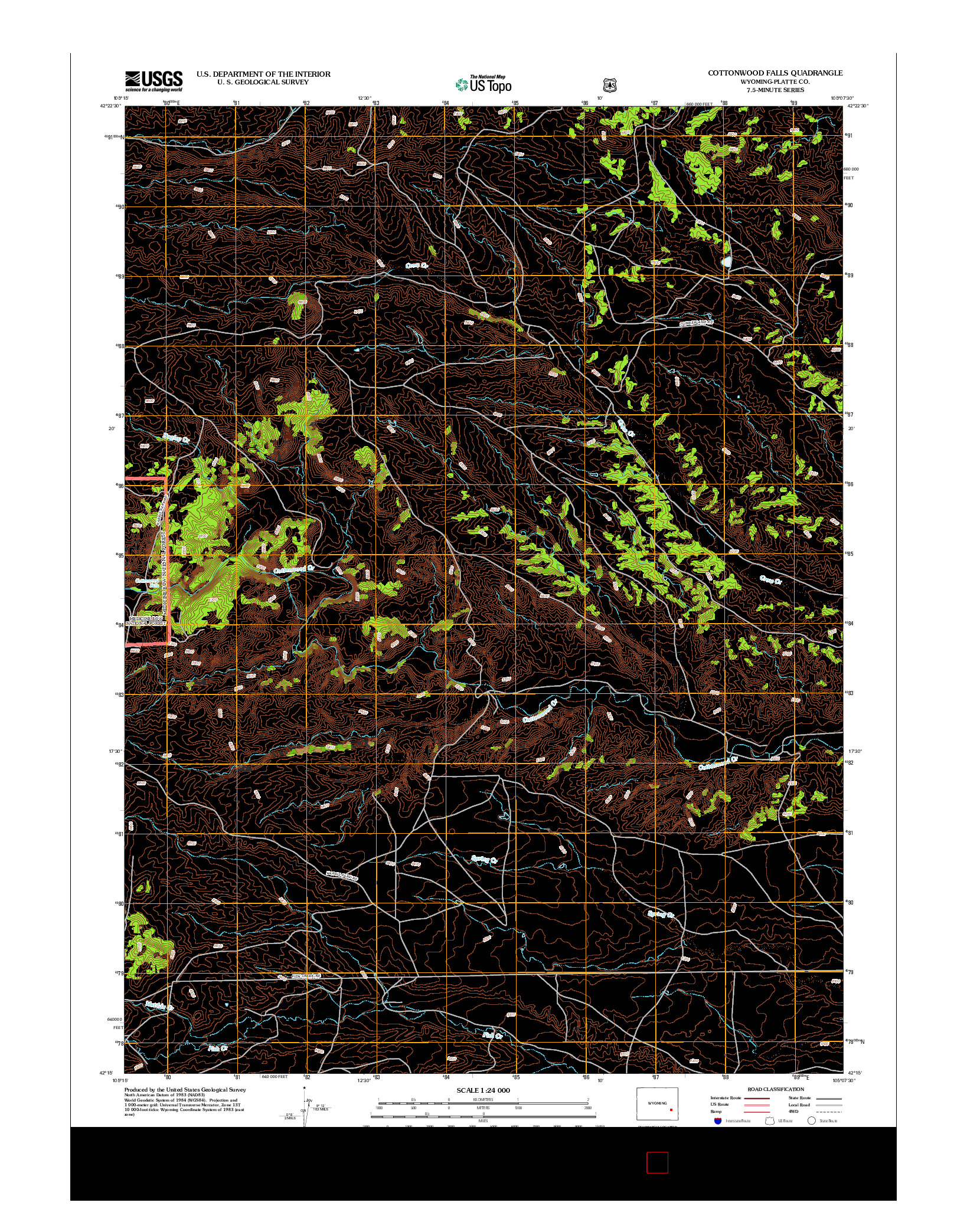 USGS US TOPO 7.5-MINUTE MAP FOR COTTONWOOD FALLS, WY 2012