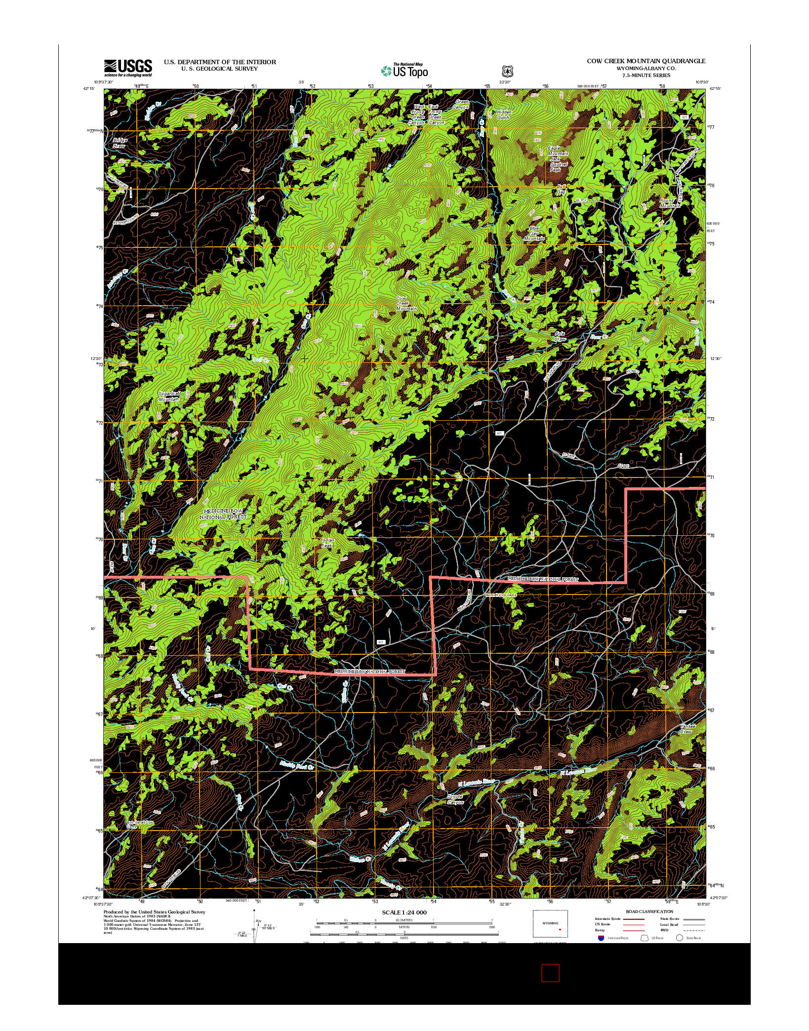 USGS US TOPO 7.5-MINUTE MAP FOR COW CREEK MOUNTAIN, WY 2012