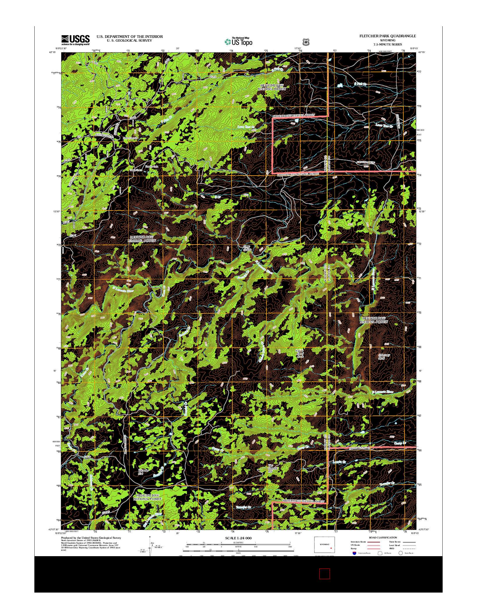 USGS US TOPO 7.5-MINUTE MAP FOR FLETCHER PARK, WY 2012