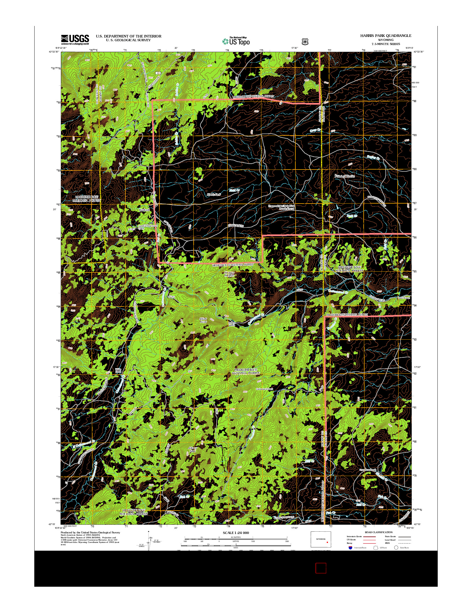 USGS US TOPO 7.5-MINUTE MAP FOR HARRIS PARK, WY 2012