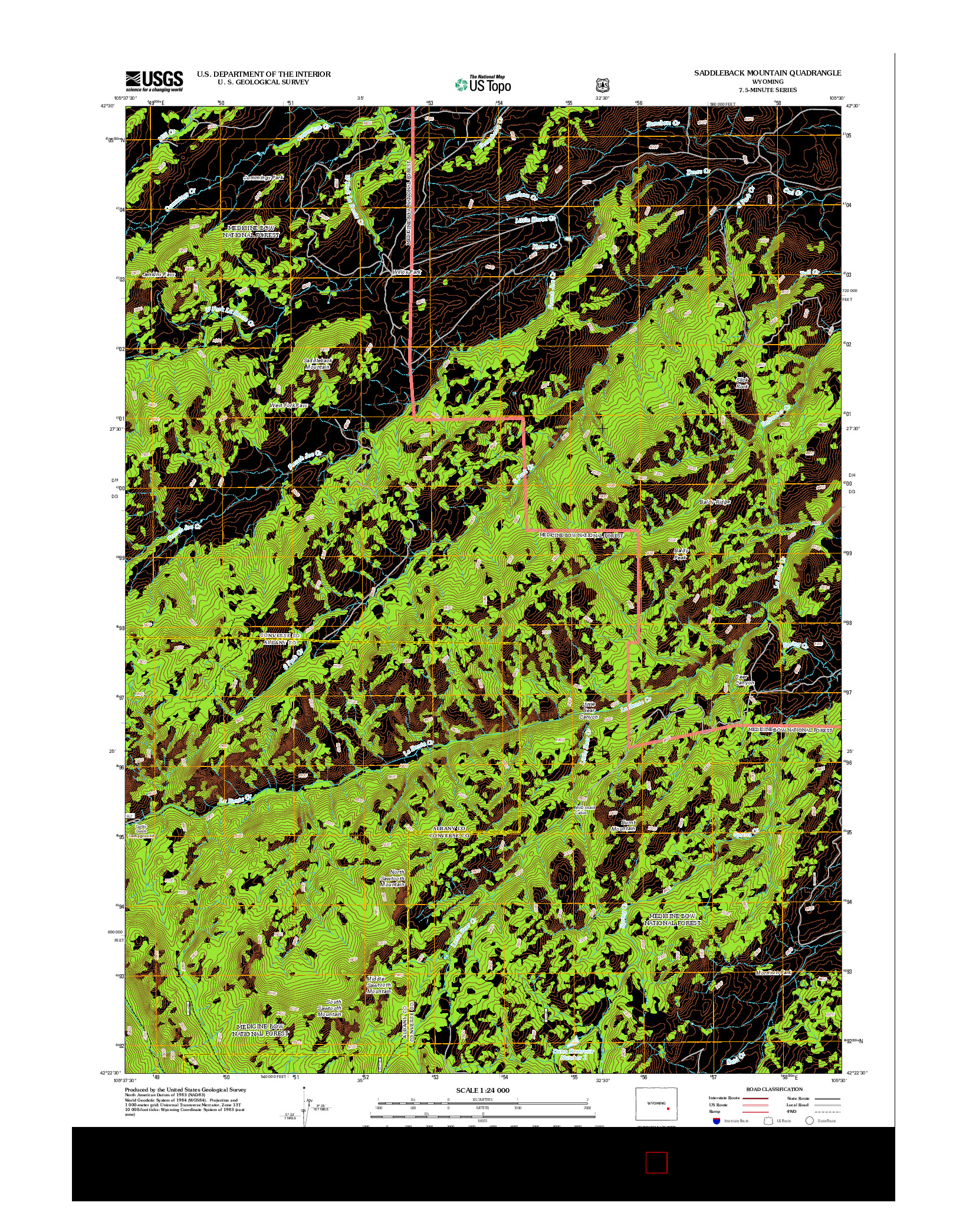 USGS US TOPO 7.5-MINUTE MAP FOR SADDLEBACK MOUNTAIN, WY 2012