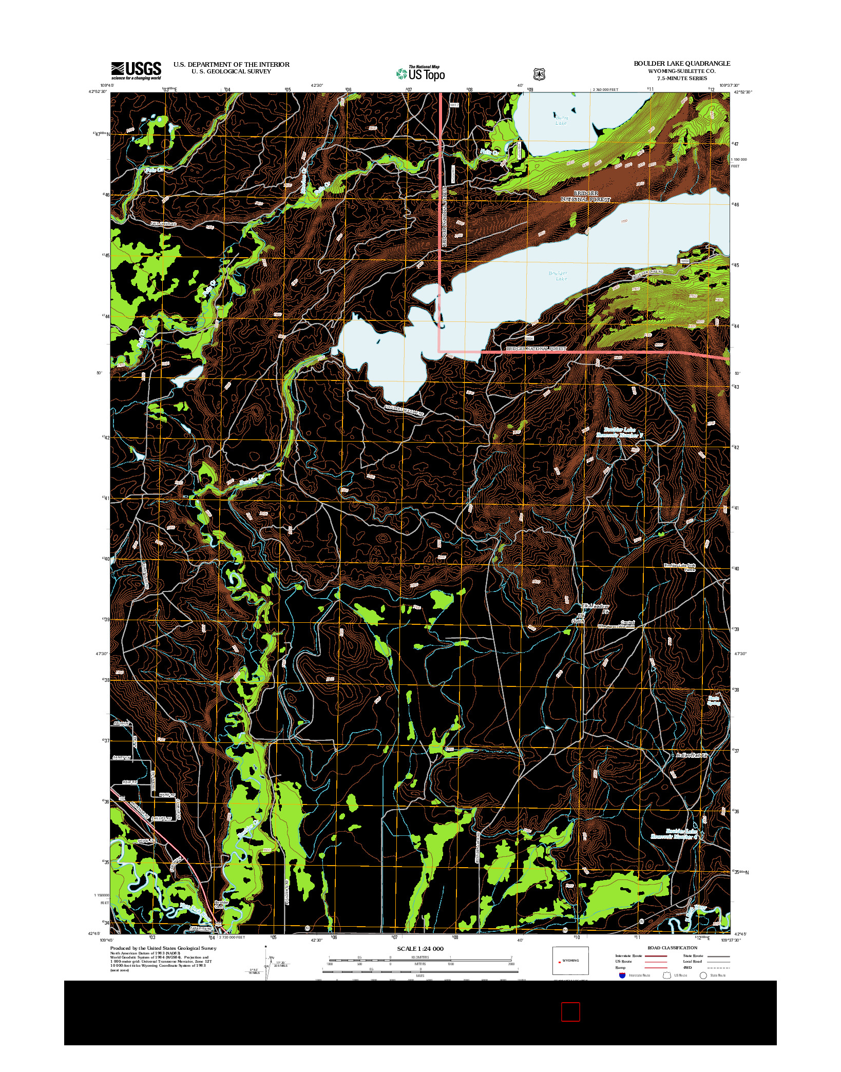 USGS US TOPO 7.5-MINUTE MAP FOR BOULDER LAKE, WY 2012