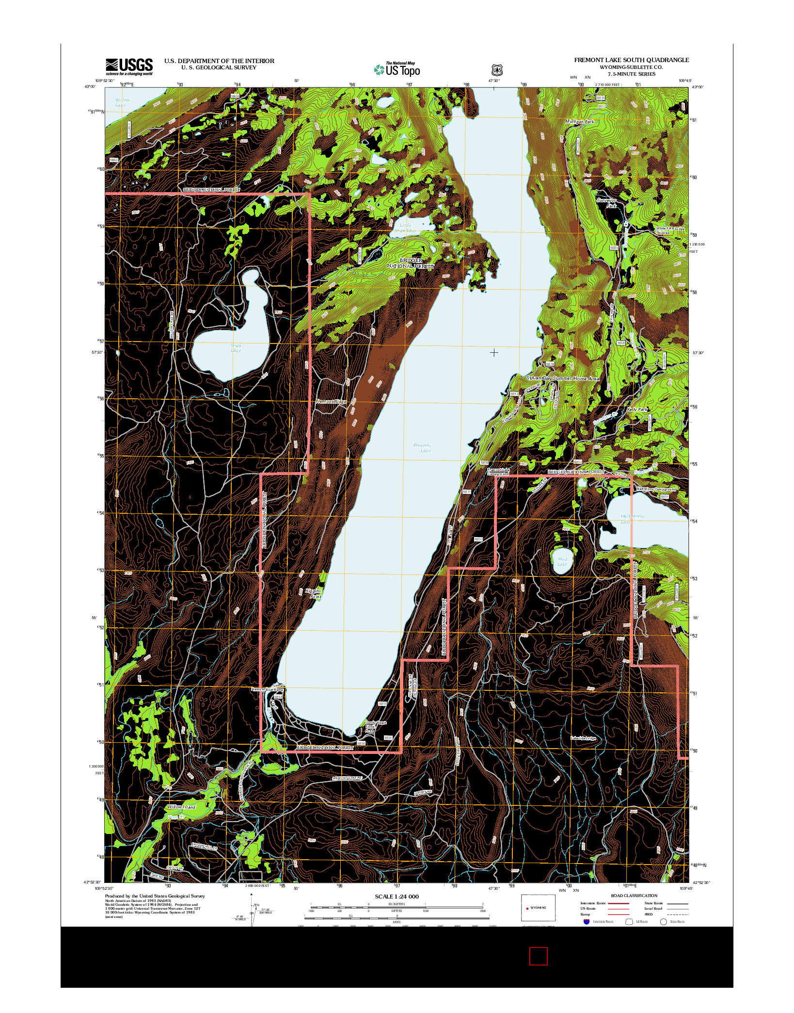 USGS US TOPO 7.5-MINUTE MAP FOR FREMONT LAKE SOUTH, WY 2012