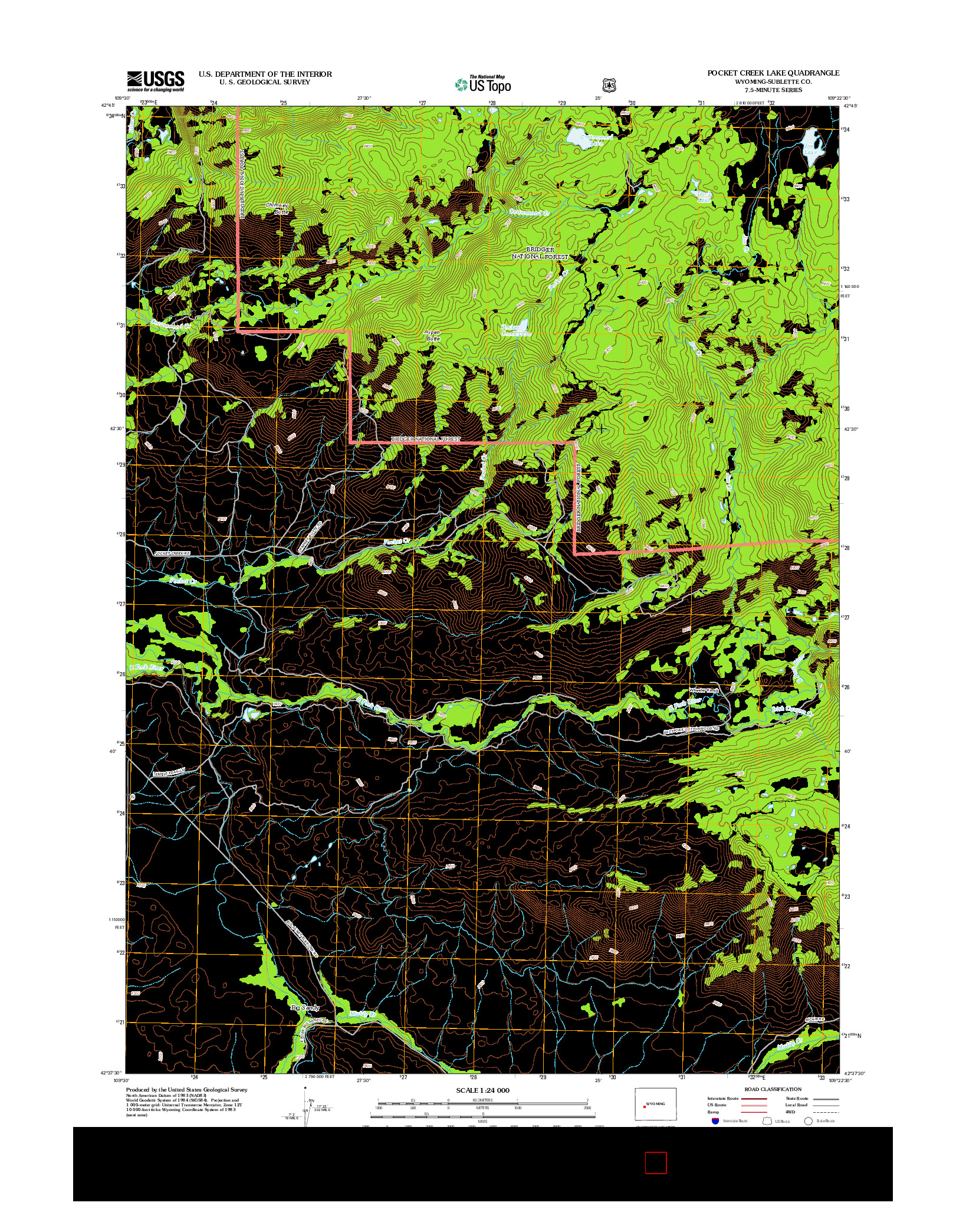 USGS US TOPO 7.5-MINUTE MAP FOR POCKET CREEK LAKE, WY 2012