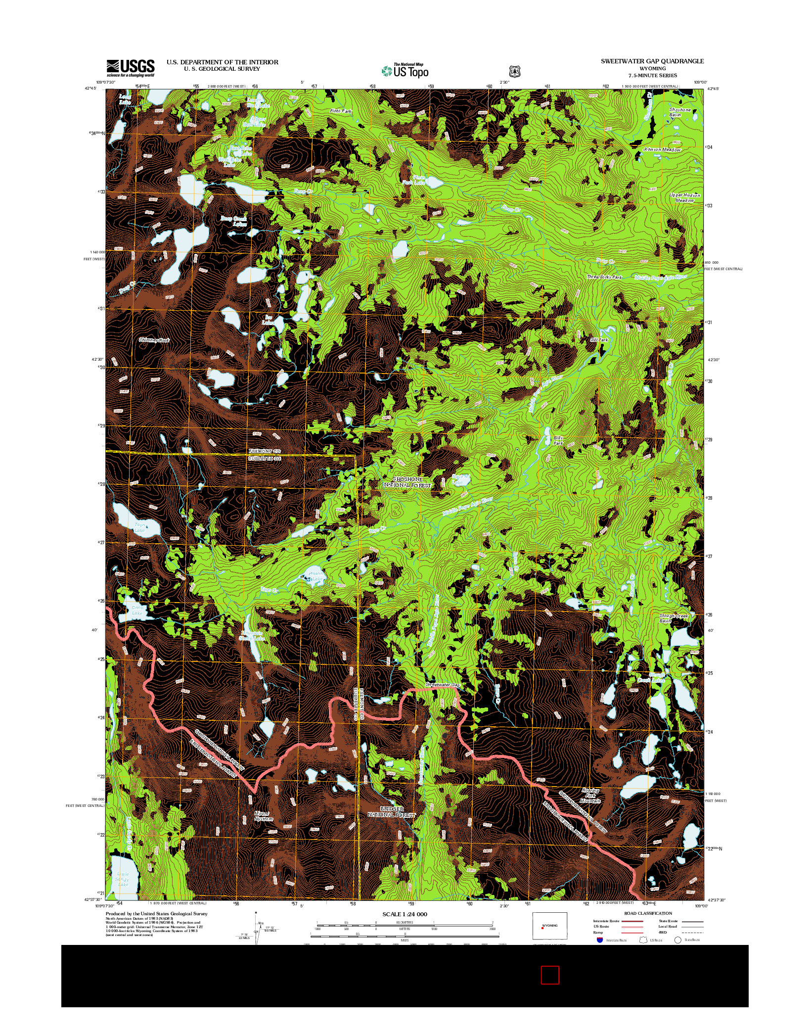 USGS US TOPO 7.5-MINUTE MAP FOR SWEETWATER GAP, WY 2012