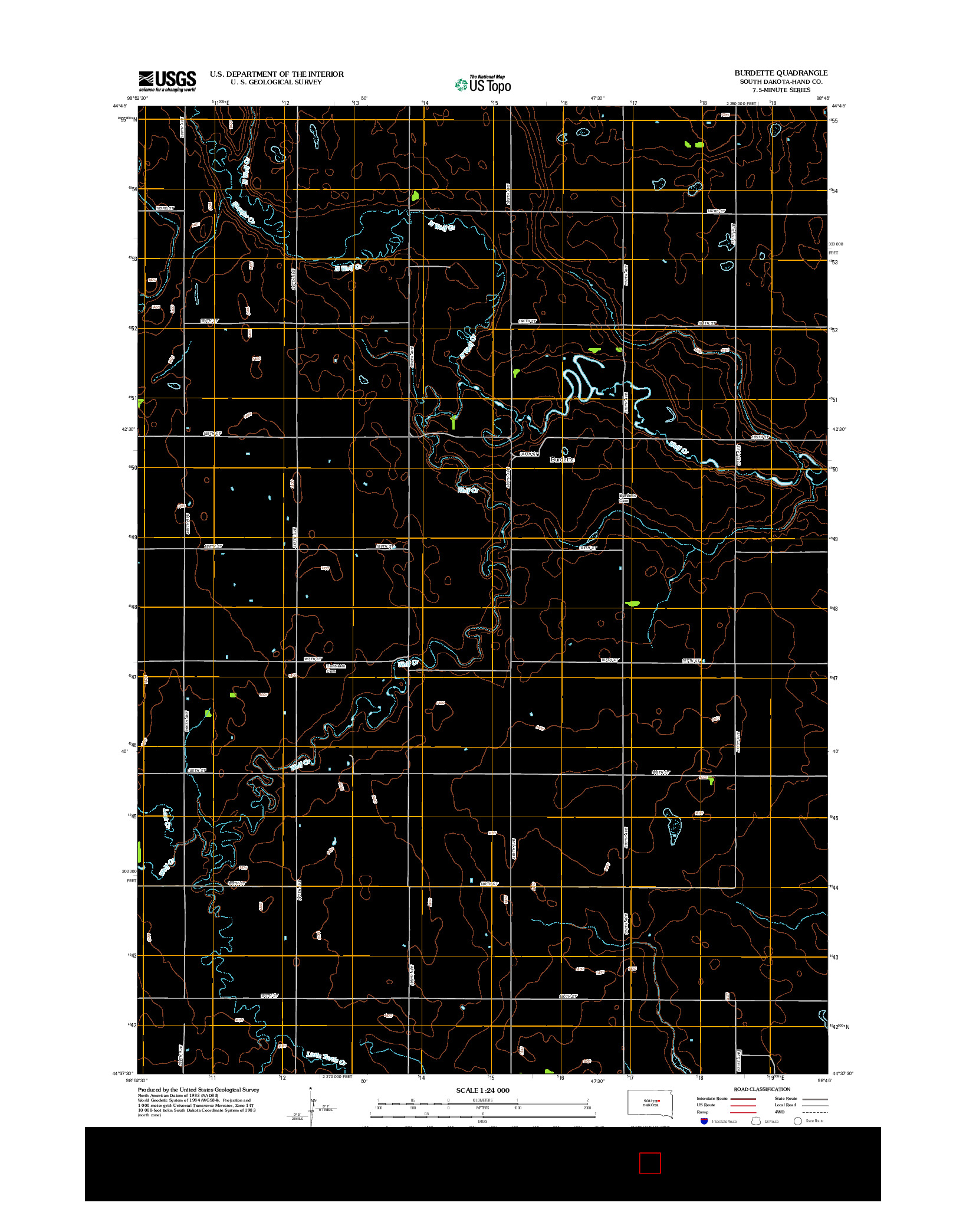 USGS US TOPO 7.5-MINUTE MAP FOR BURDETTE, SD 2012