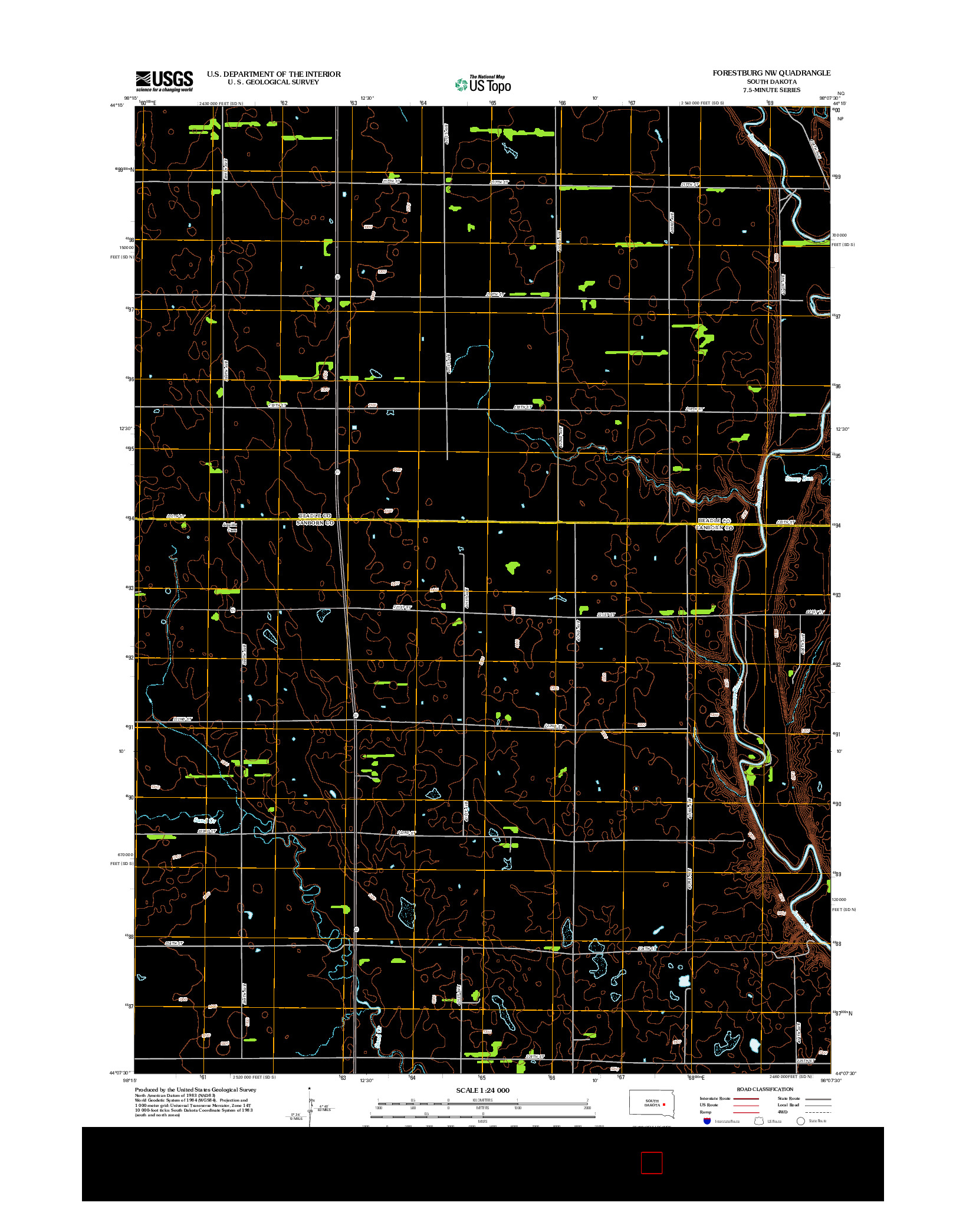 USGS US TOPO 7.5-MINUTE MAP FOR FORESTBURG NW, SD 2012
