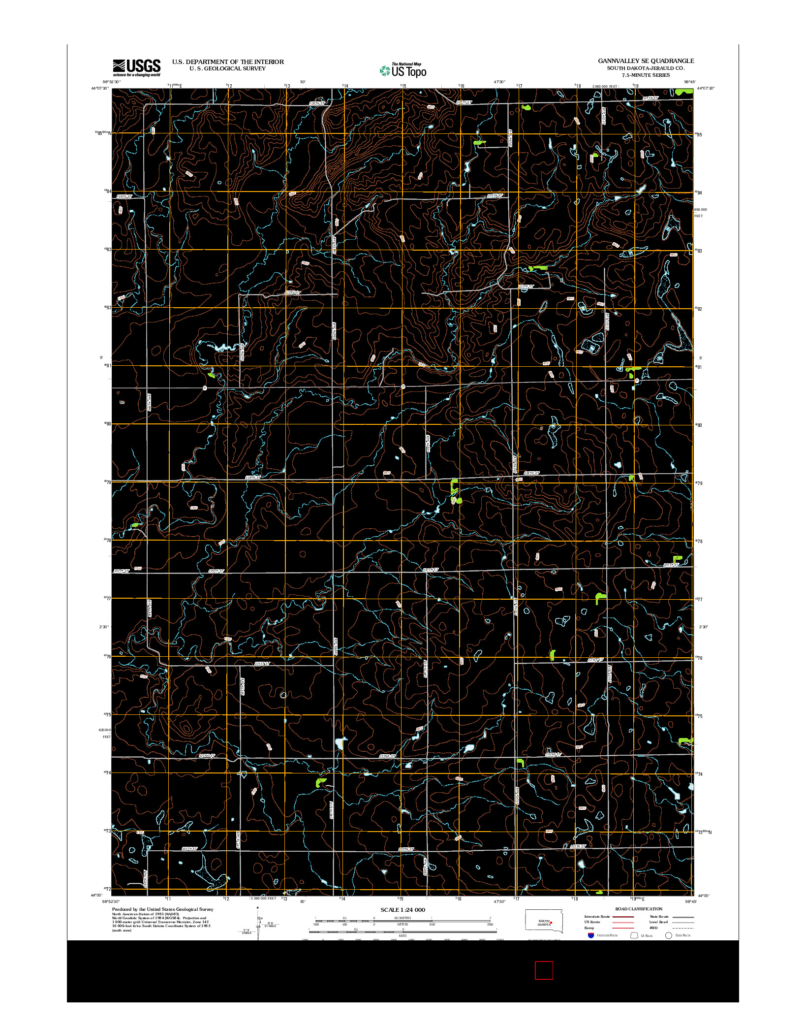 USGS US TOPO 7.5-MINUTE MAP FOR GANNVALLEY SE, SD 2012