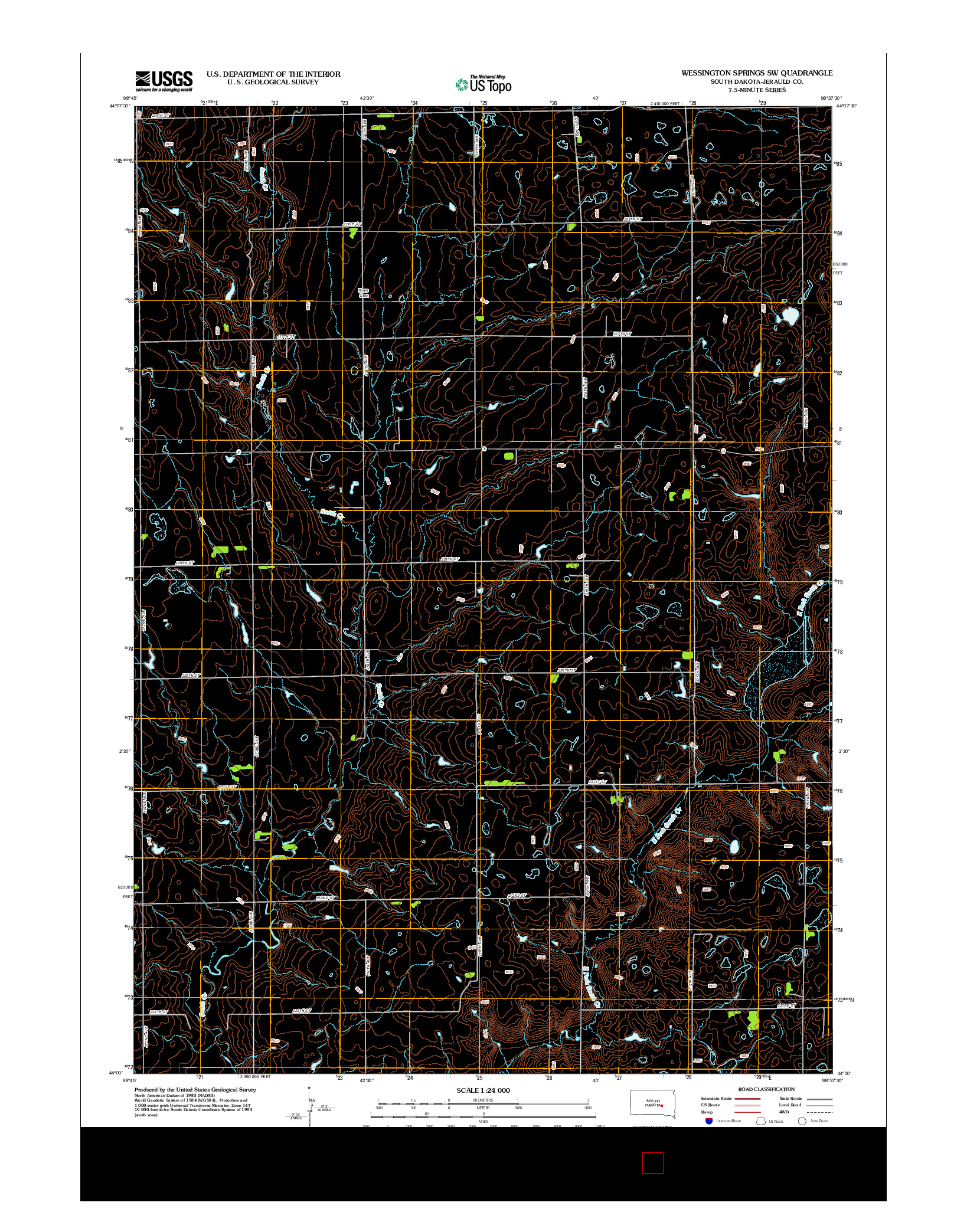 USGS US TOPO 7.5-MINUTE MAP FOR WESSINGTON SPRINGS SW, SD 2012