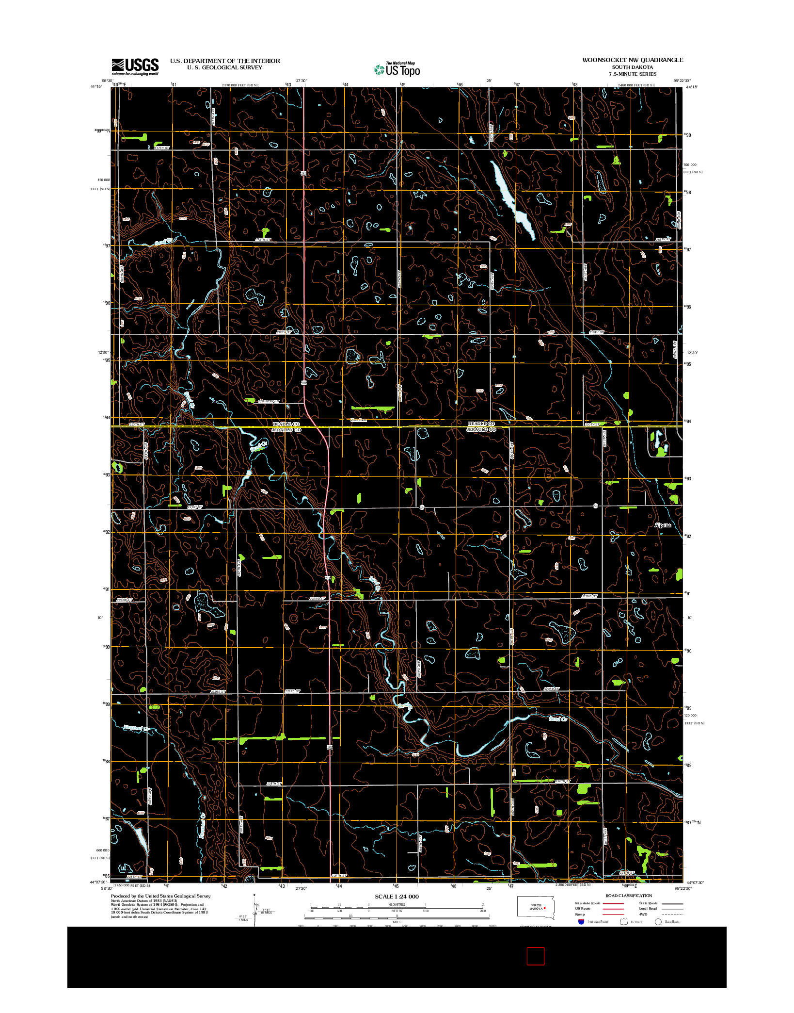 USGS US TOPO 7.5-MINUTE MAP FOR WOONSOCKET NW, SD 2012